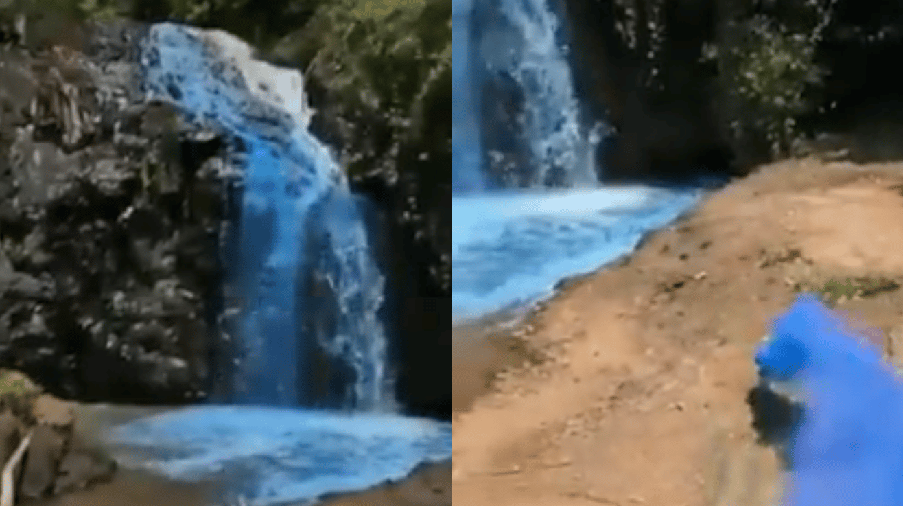 Couple under investigation after dying waterfall blue in lame gender reveal stunt