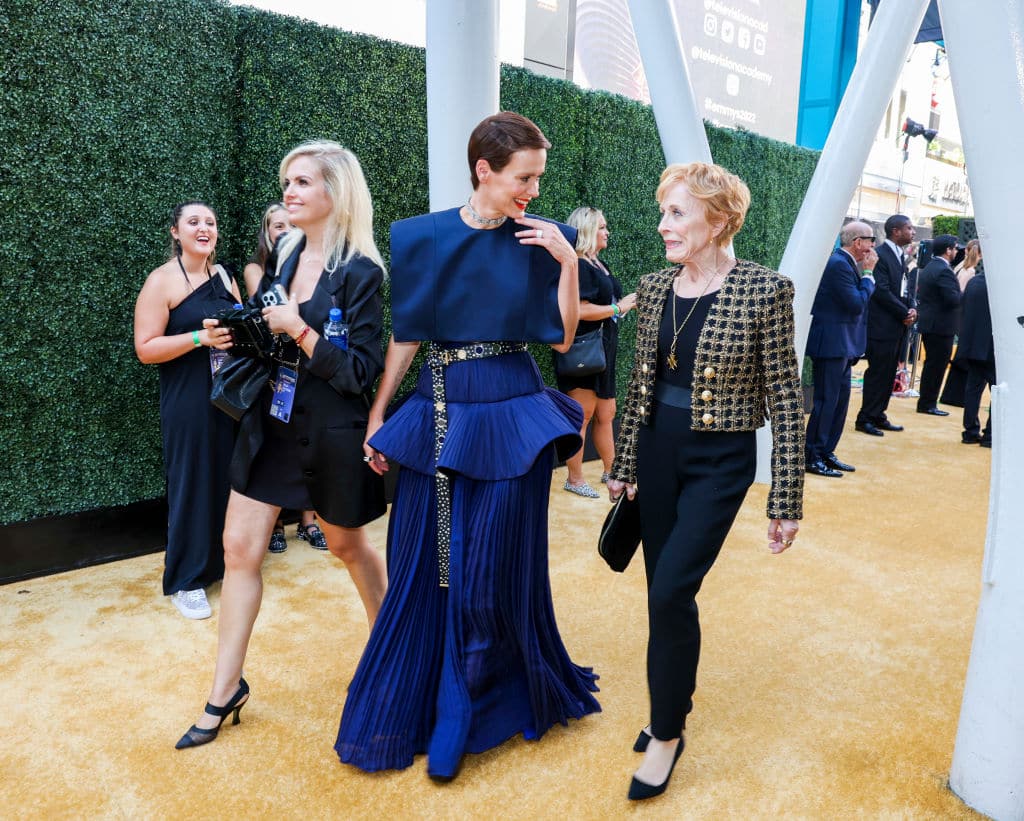 Sarah Paulson and Holland Taylor walking down the gold carpet