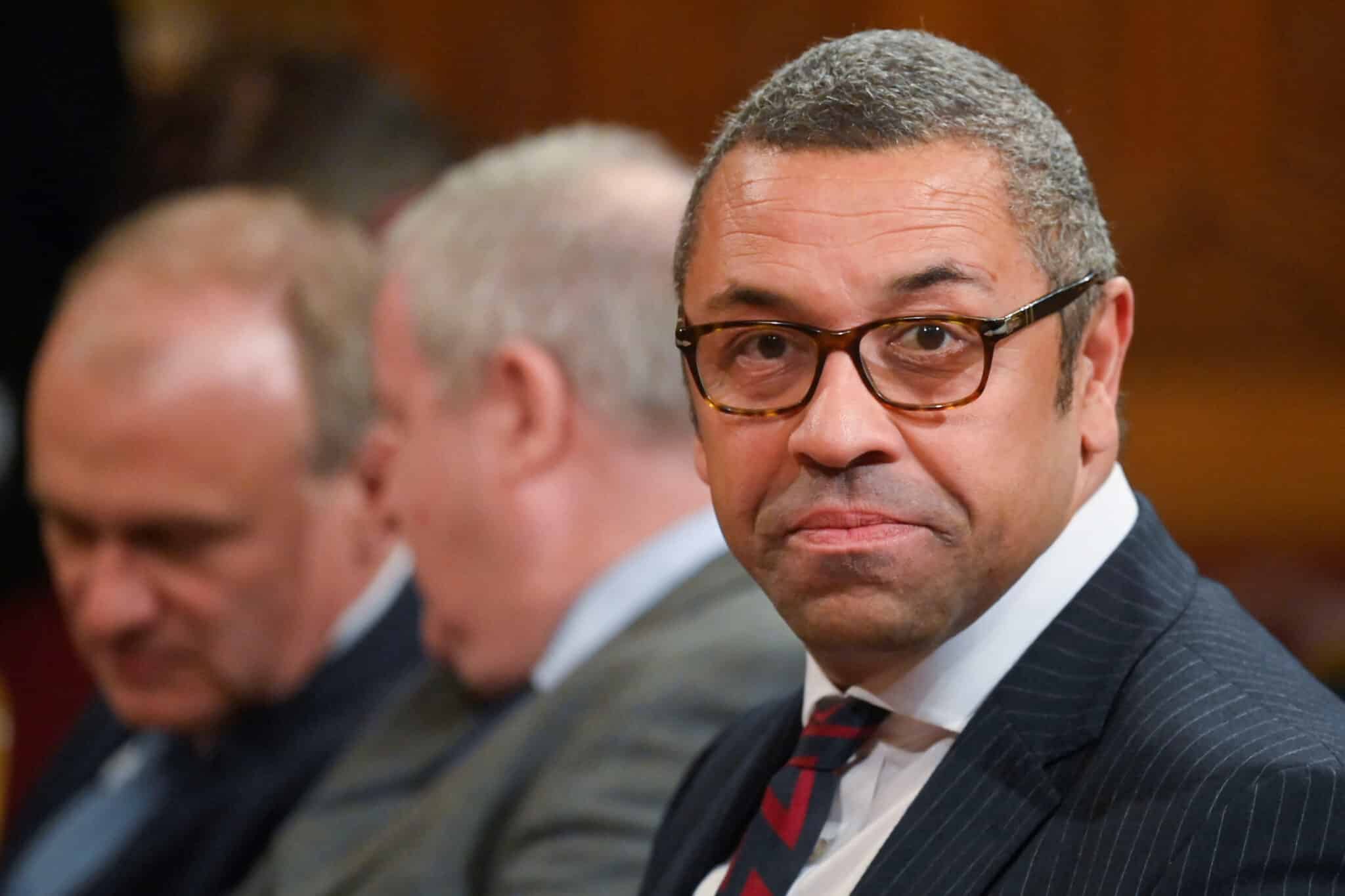 British Secretary of State for Foreign, Commonwealth and Development Affairs James Cleverly looks on during a state visit of South African President Cyril Ramaphosa at the Houses of Parliament.