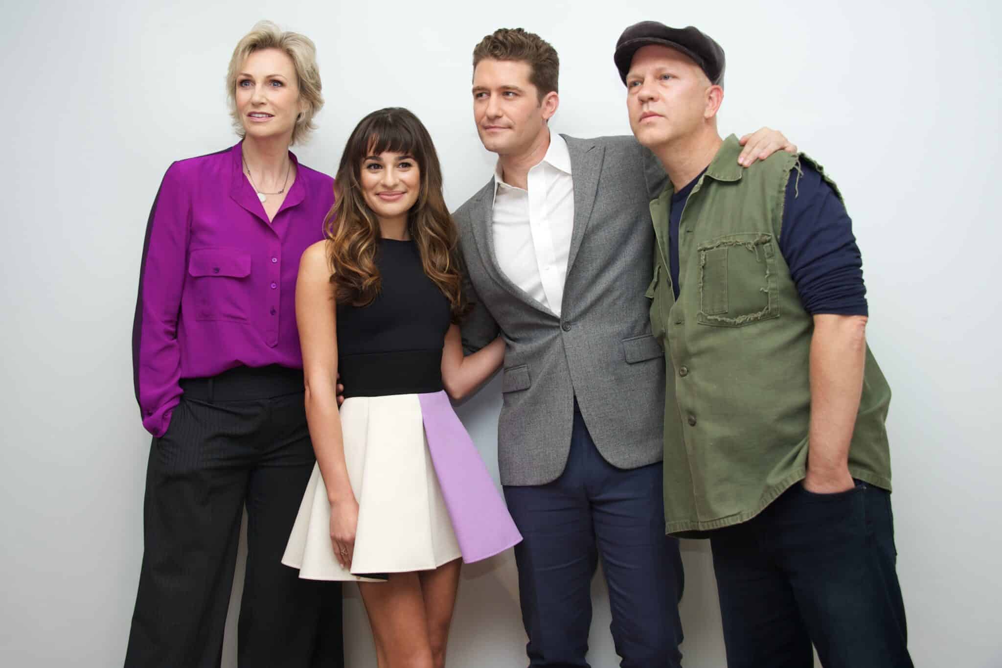 Jane Lynch (L), Lea Michele, Matthew Morrison and Ryan Murphy (R) in 2013. (Vera Anderson/WireImage)