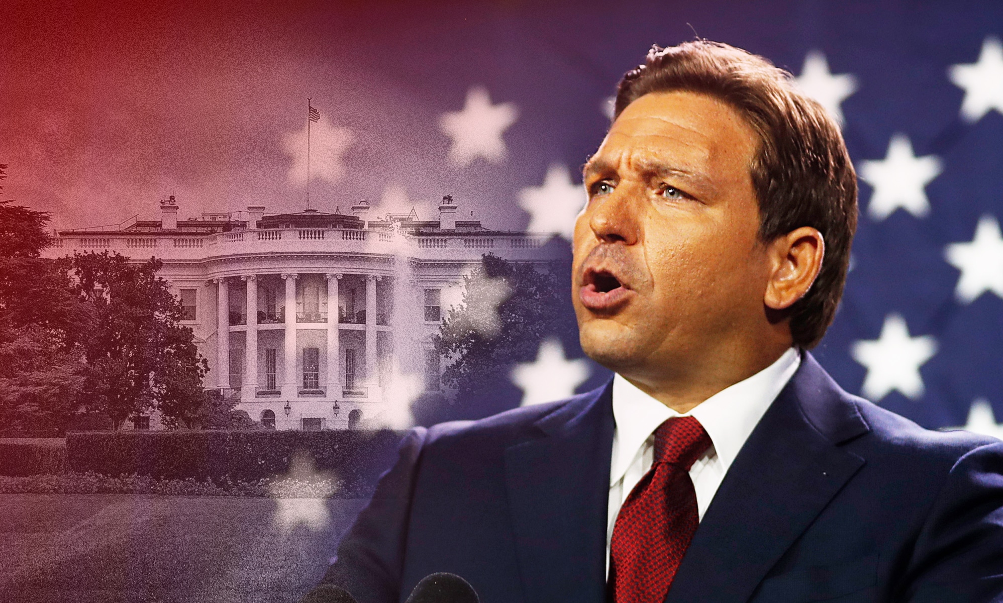 Ron DeSantis with the White House inserted into the background
