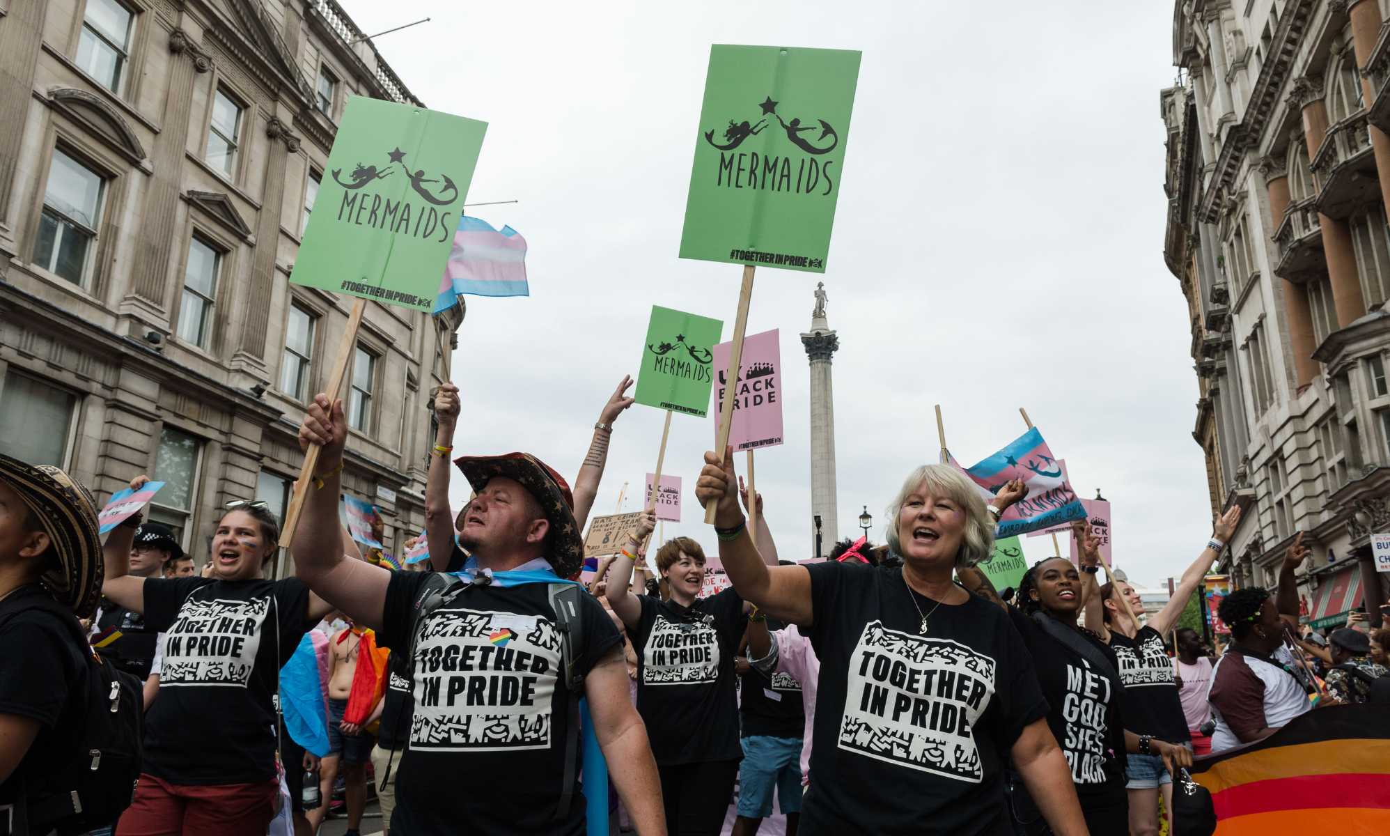 Mermaids staff at a Pride event
