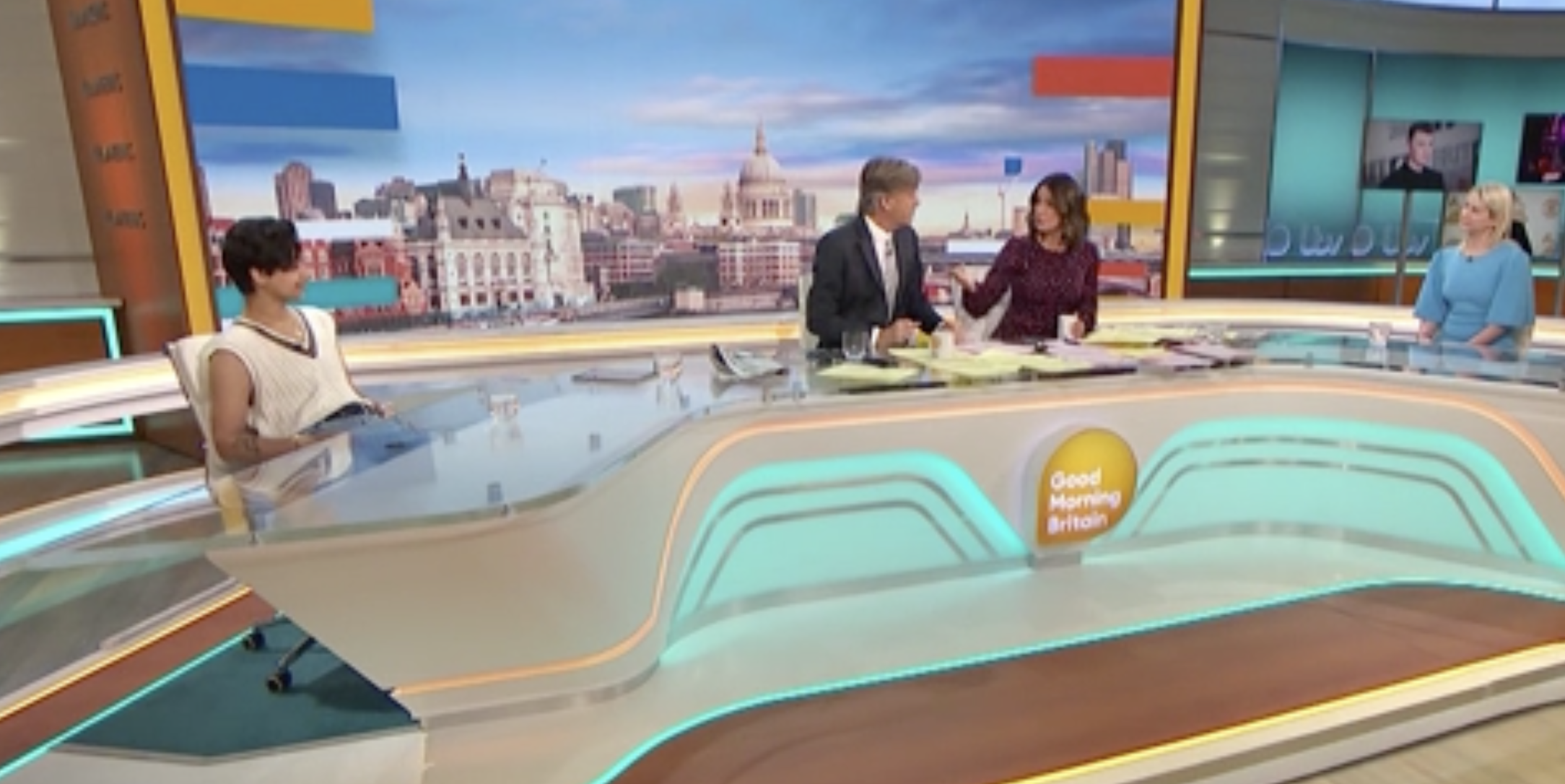 Good Morning Britain  hosts Richard Madeley and Susanna Reid (centre) with guests  Shivani Dave (left) and journalist Alex Phillips (right)