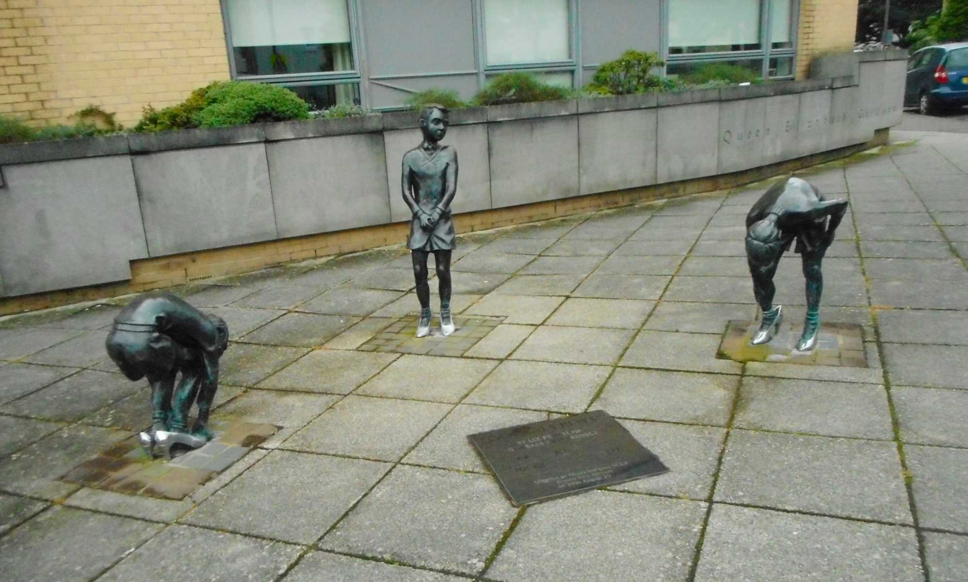Iconic sculptures of young boys playing in high heels found by railway tracks after being stolen