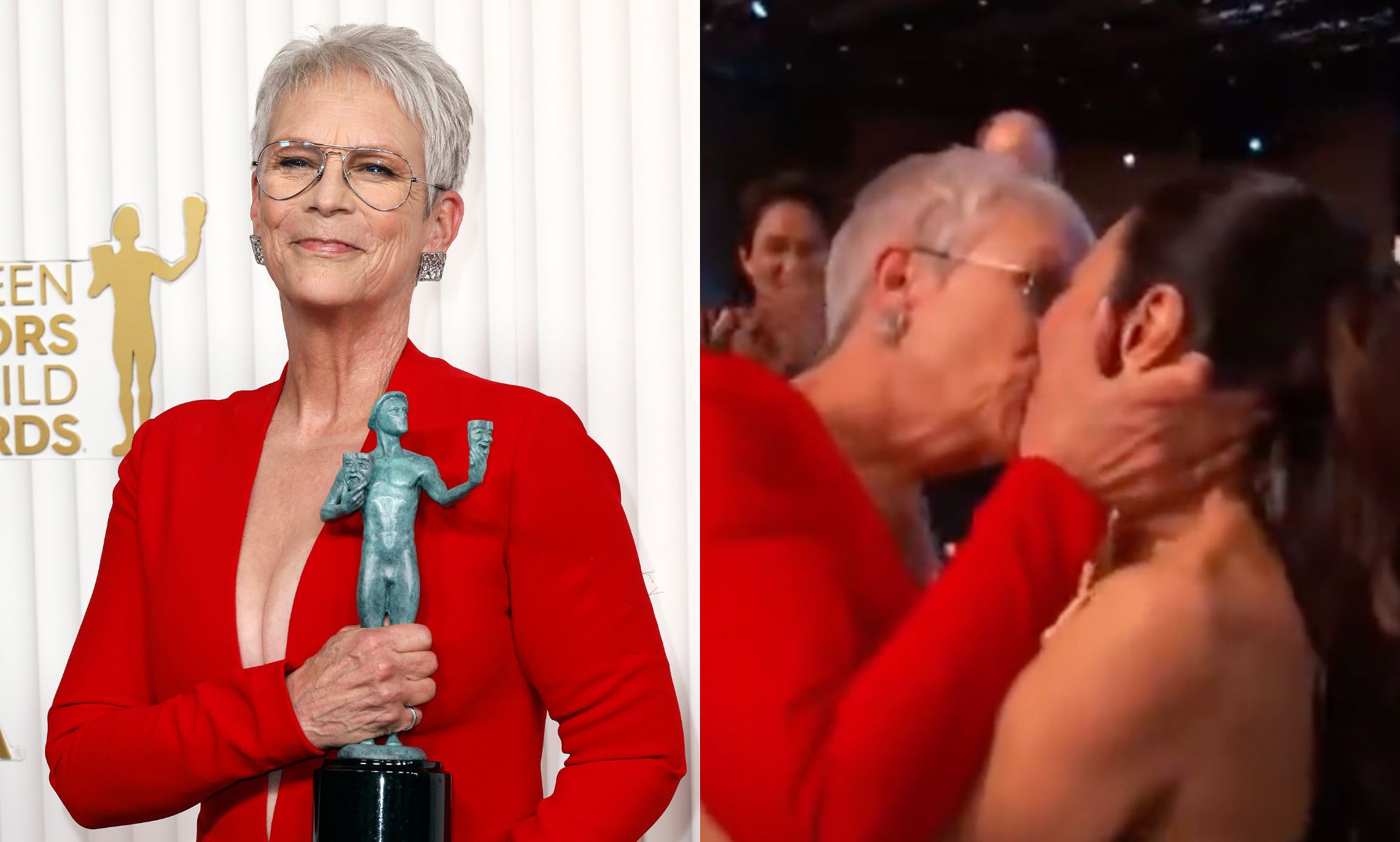 Jamie Lee Curtis says she ‘fell in love’ with Michelle Yeoh following euphoric kiss at SAG Awards