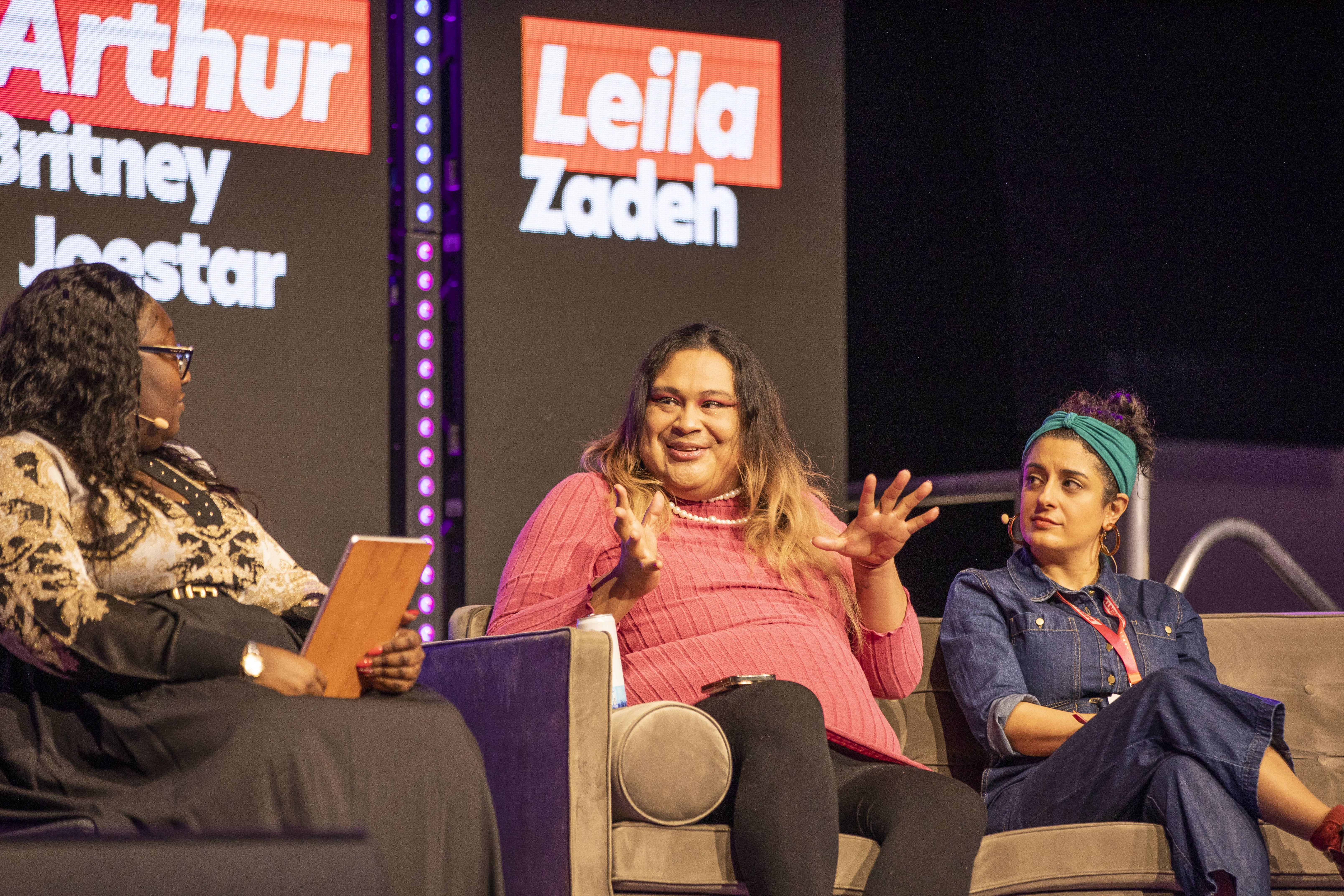 Left-right: Lady Phyll, Arthur Britney Joestar and Leila Zadeh at National Student Pride 2023