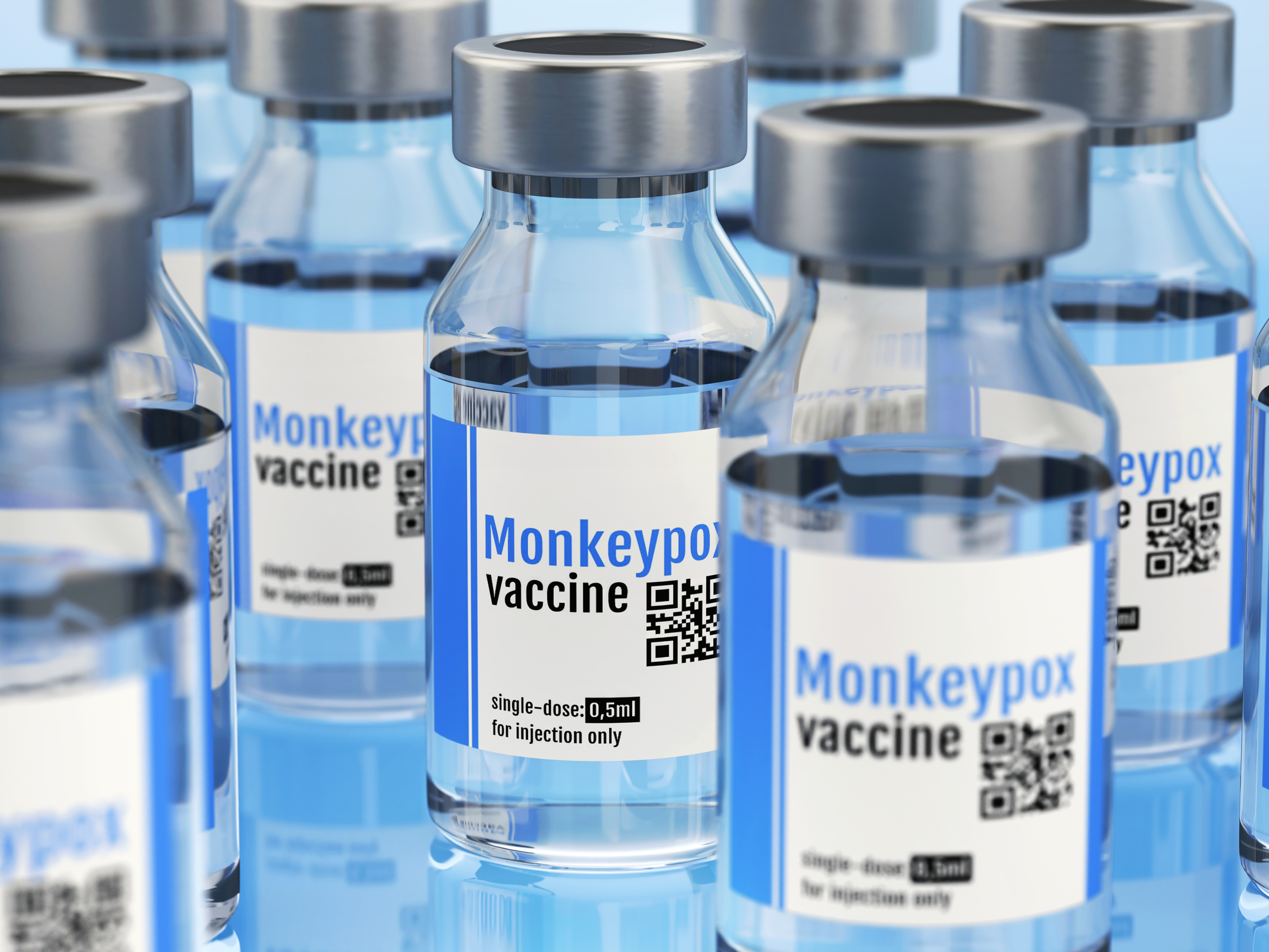 Vials of vaccine are pictured with monkeypox written on them.