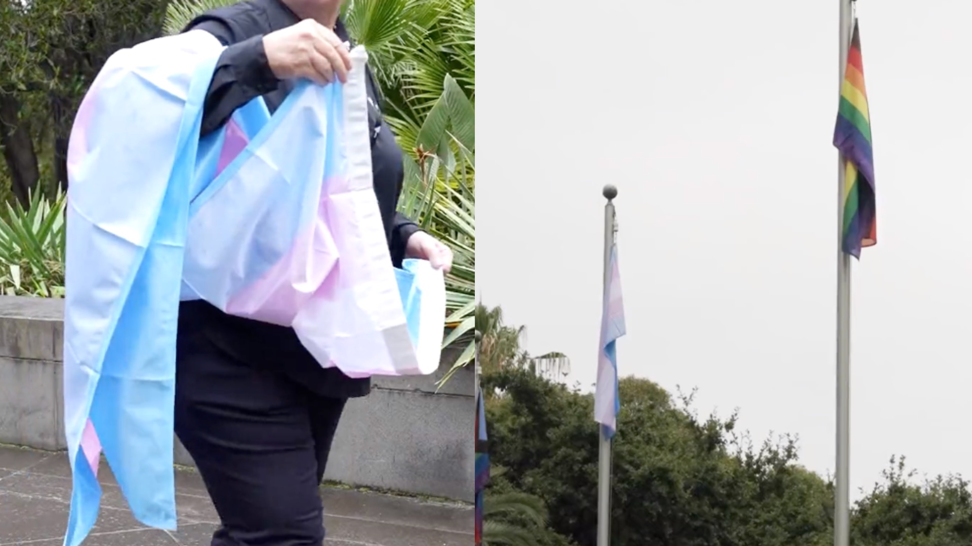 Trans flag flown over Victoria government building after Nazi salute at Posie Parker rally