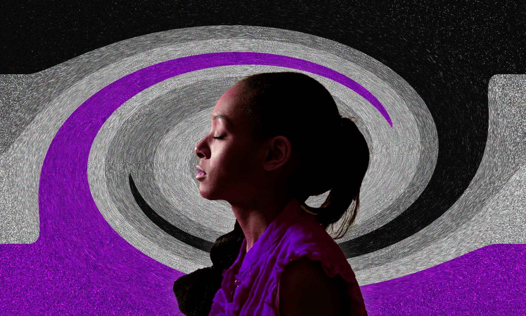 Stock photo of a woman with the colour of the asexual Pride flag.