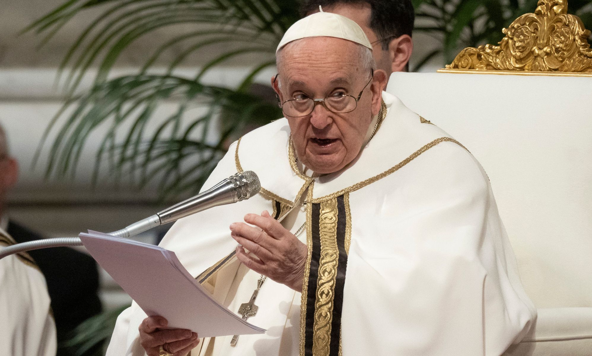 Pope Francis speaking at an event.