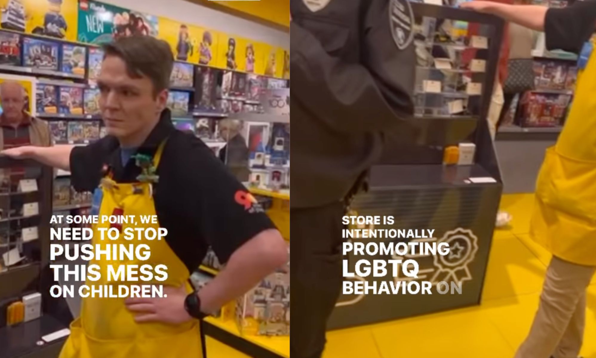 Conservative gets roasted online for recording bigoted temper tantrum over Pride pins in a LEGO store