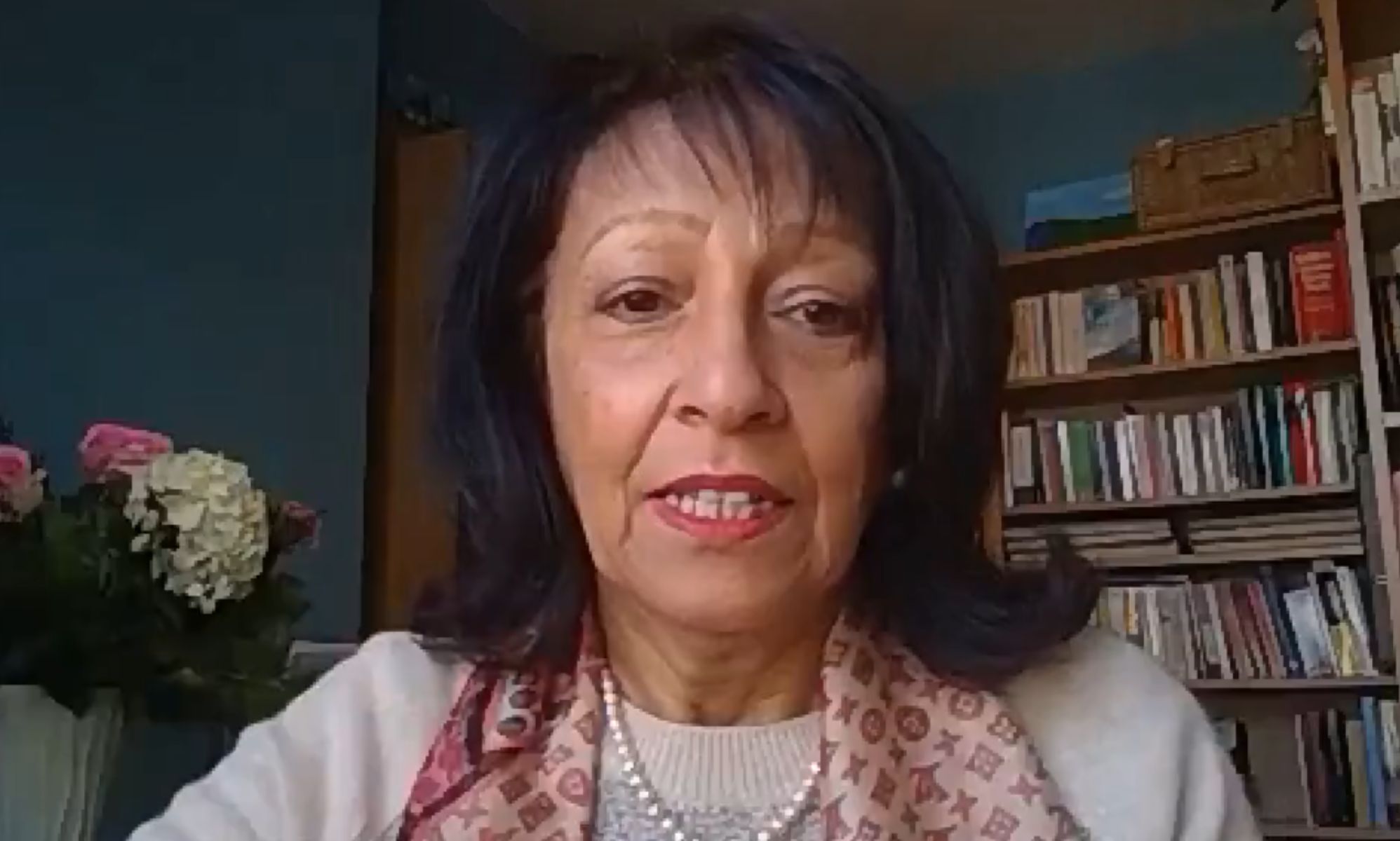 A screenshot of EHRC Chair Kishwer Falkner during a video call.