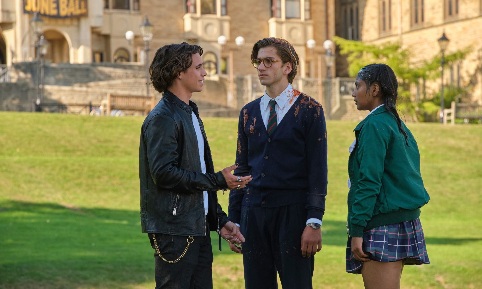 Tanner Buchanan as Billy Walsh, Sebastian Croft as Archie &amp; Charithra Chandran as Amelia in new Prime Video film How To Date Billy Walsh.