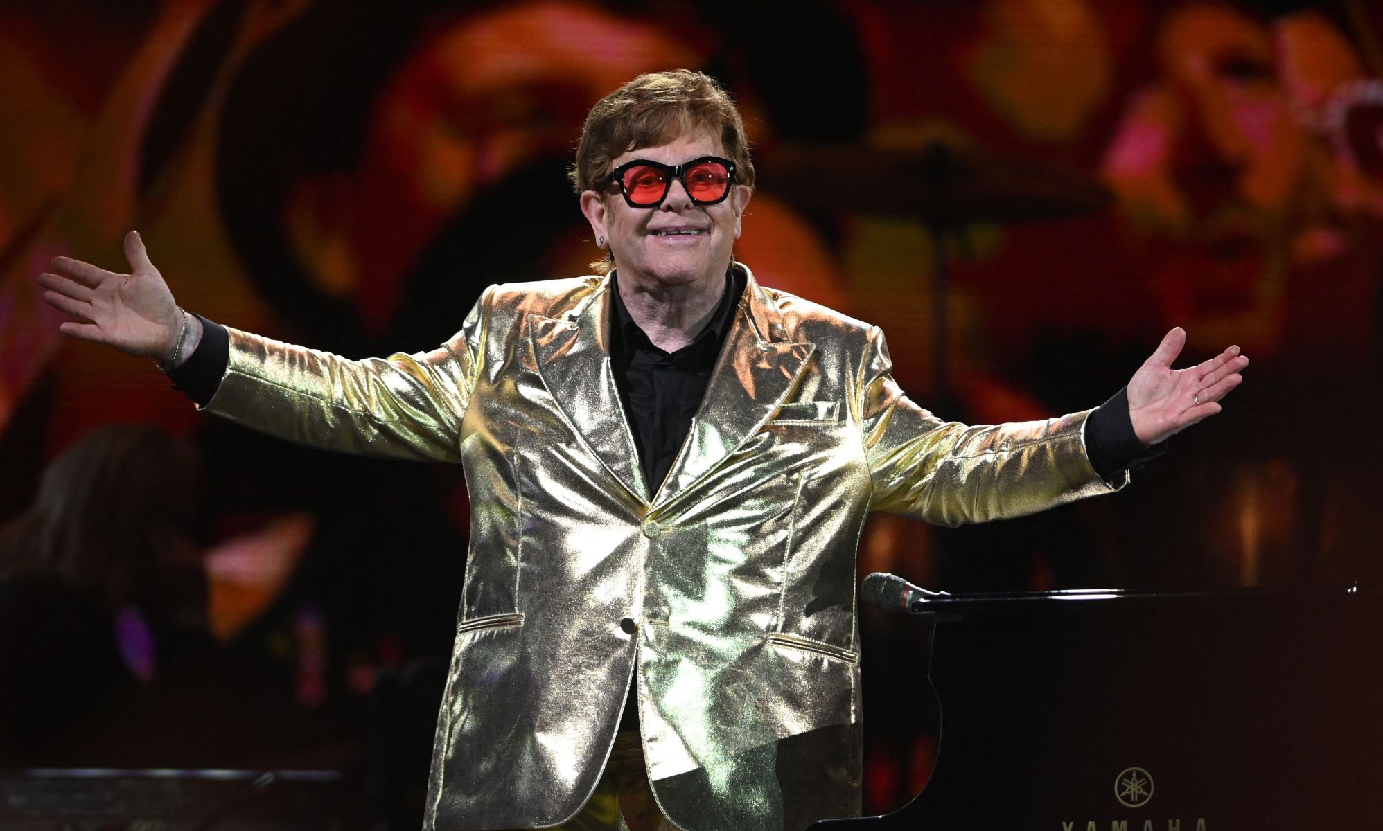 Elton John performs at Glastonbury.