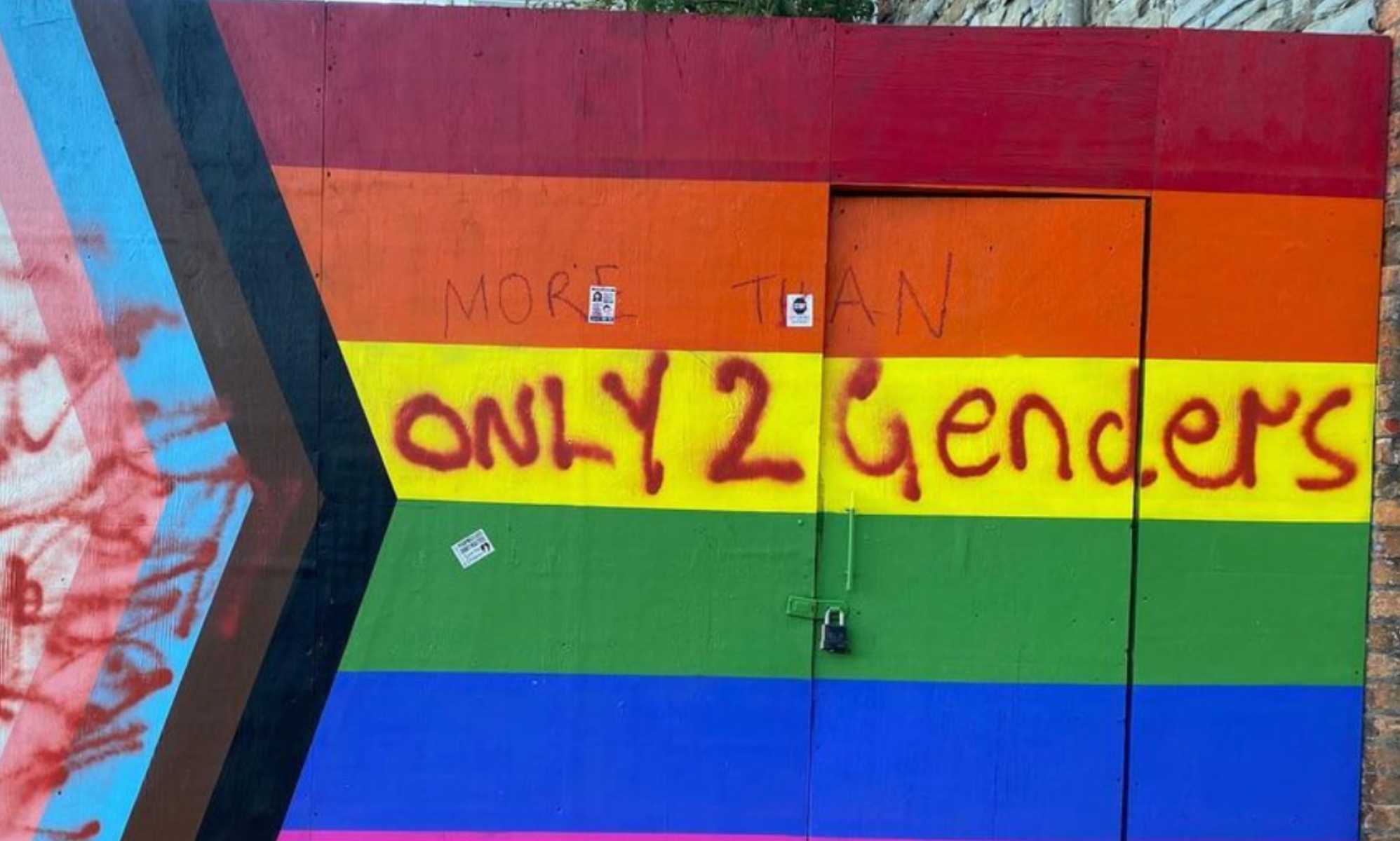 Transphobic vandals attack Pride mural with 'heart-breaking' anti-trans slogan