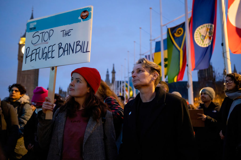 Kate Osborne, MP for Jarrow and a member of the Labour Party, is seen pictured at a pro-refugee rally in Parliament Square.