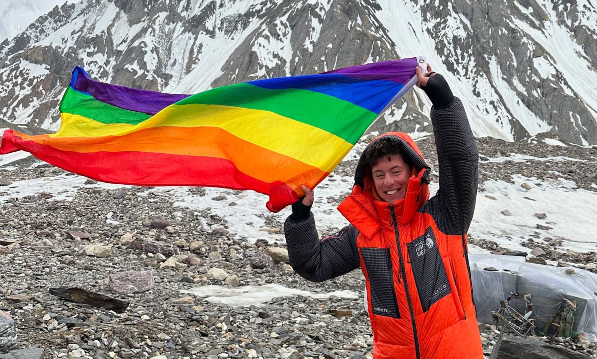 Pride flag mounted on world's second highest peak for 'queer kids dreaming of own mountains'