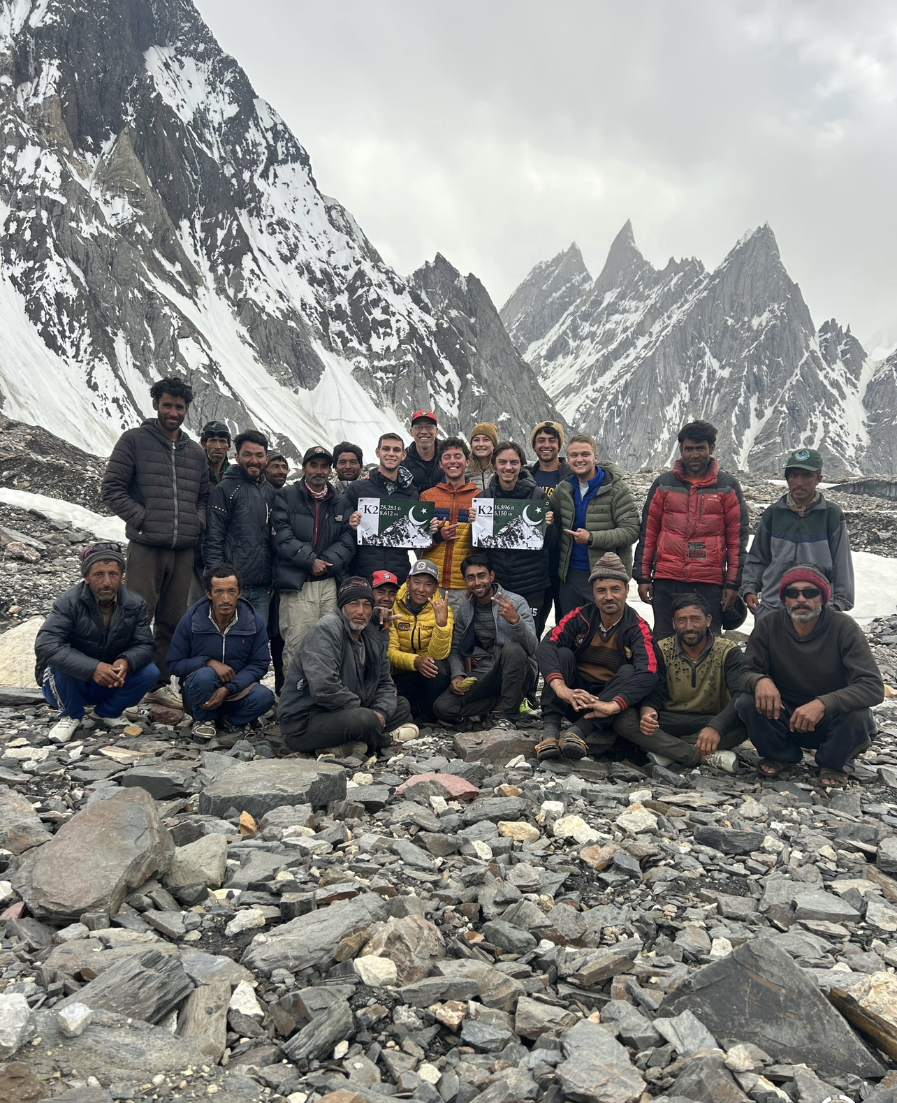 Aidan Hyman with team and fellow climbers