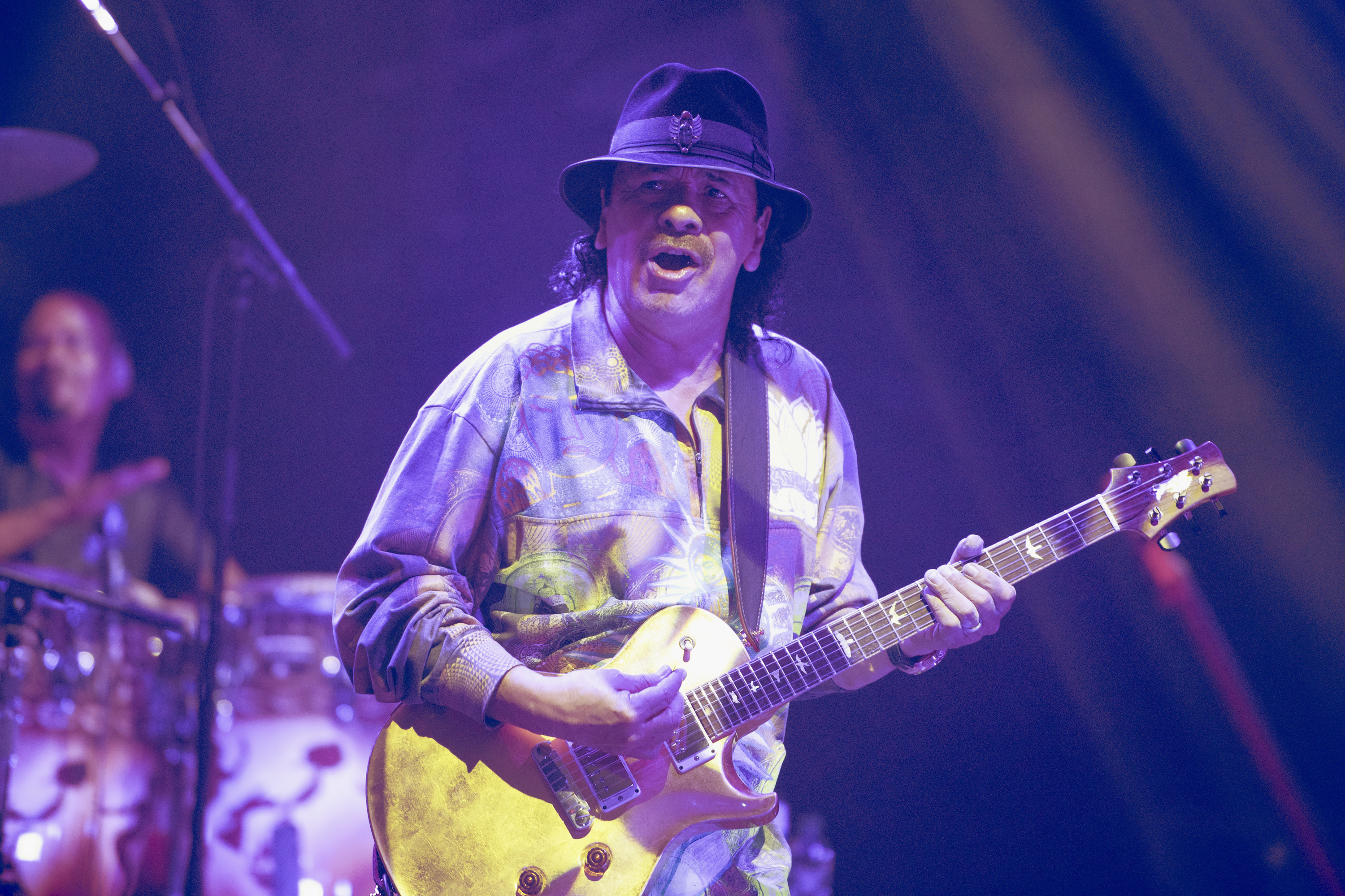 Carlos Santana performing. 