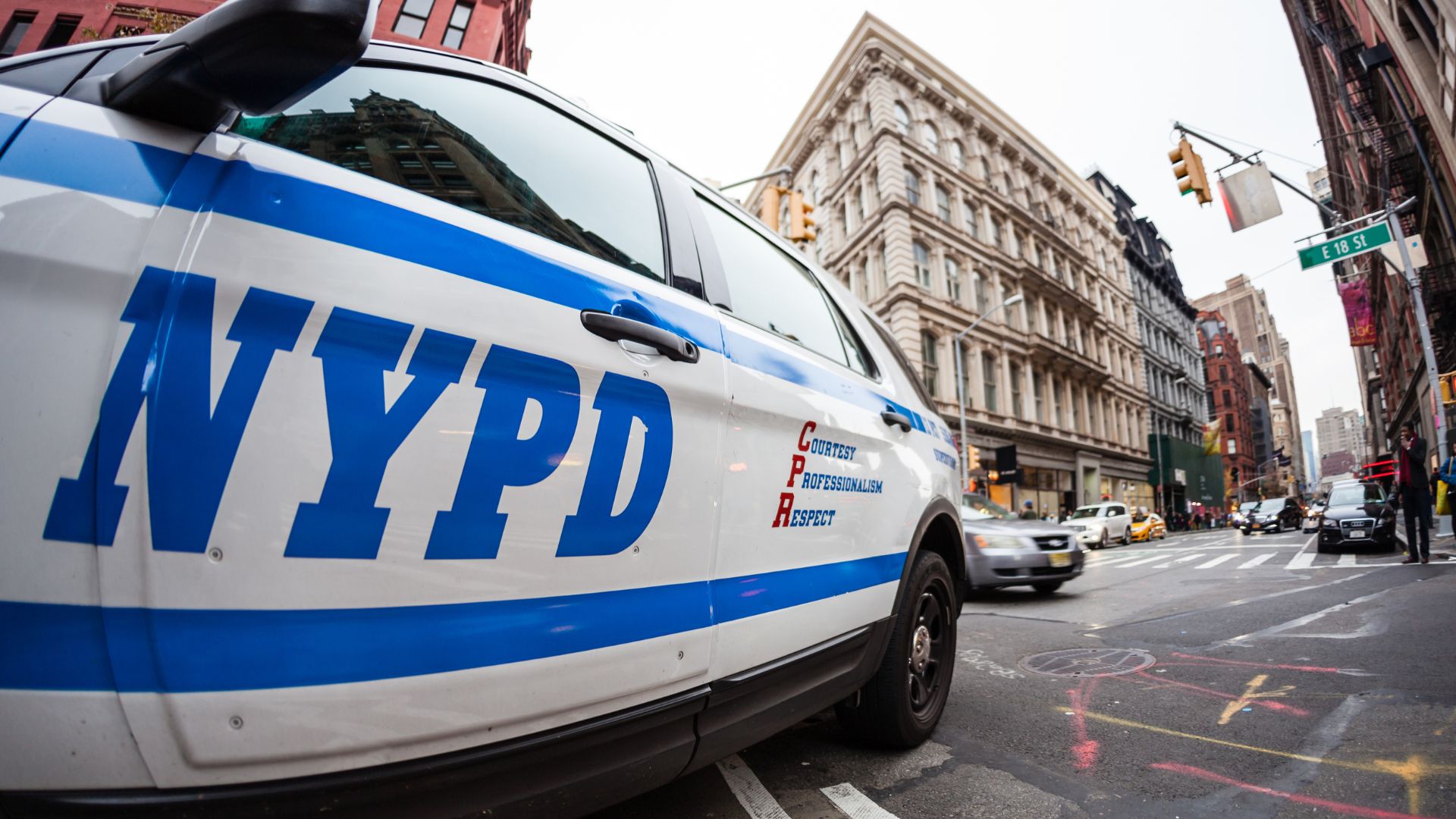 Close-up of an NYPD police car in New York