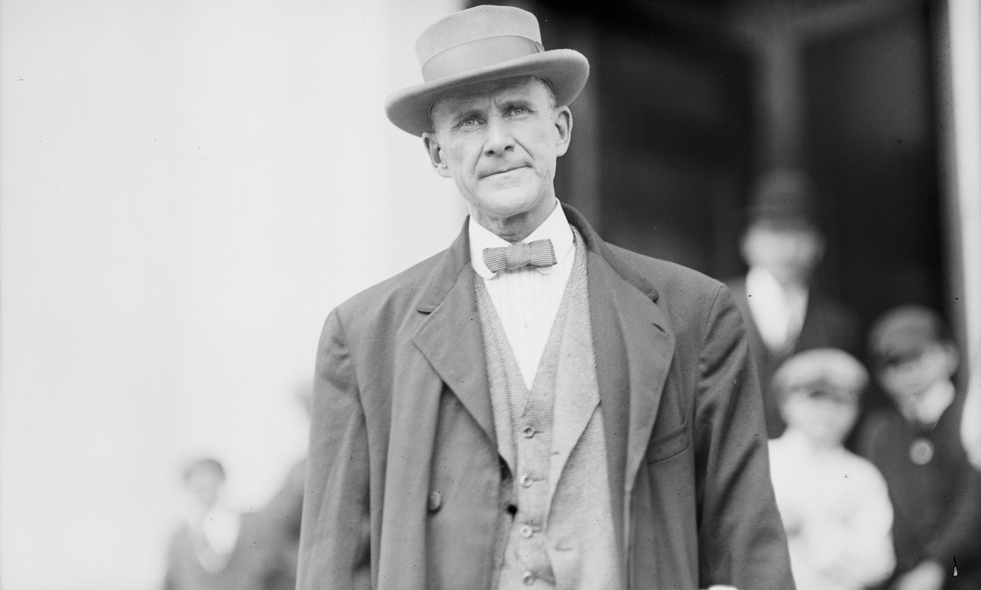 A black and white photo of Eugene V Debs, a political activist and trade unionist, who ran for president while in prison