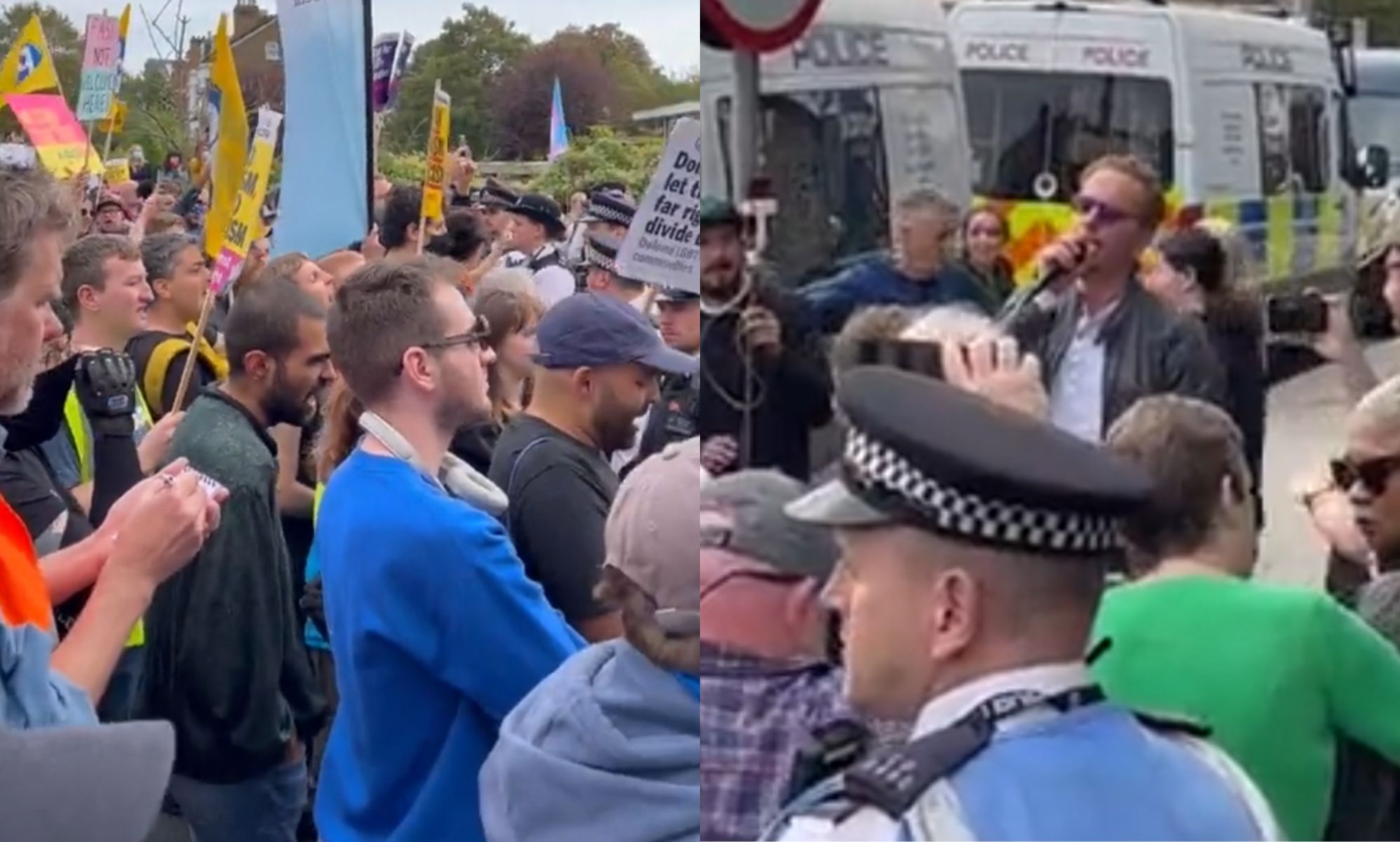 Hundreds of LGBTQ+ protestors call Laurence Fox a 'loser' after attending anti-drag march