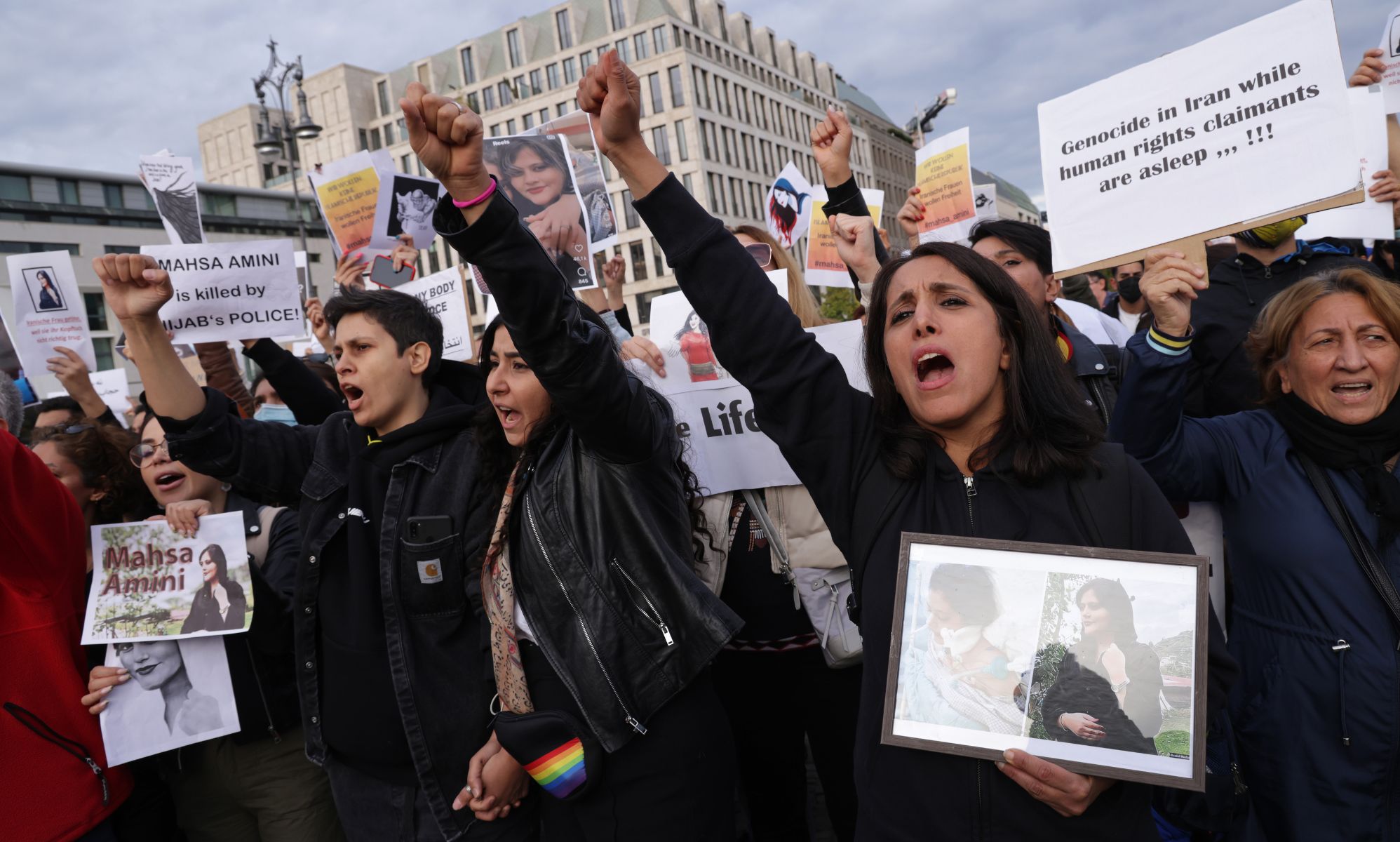 Women and LGBTQ+ people join together to protest against the death of Mahsa Amini in Iran and the Iranian government