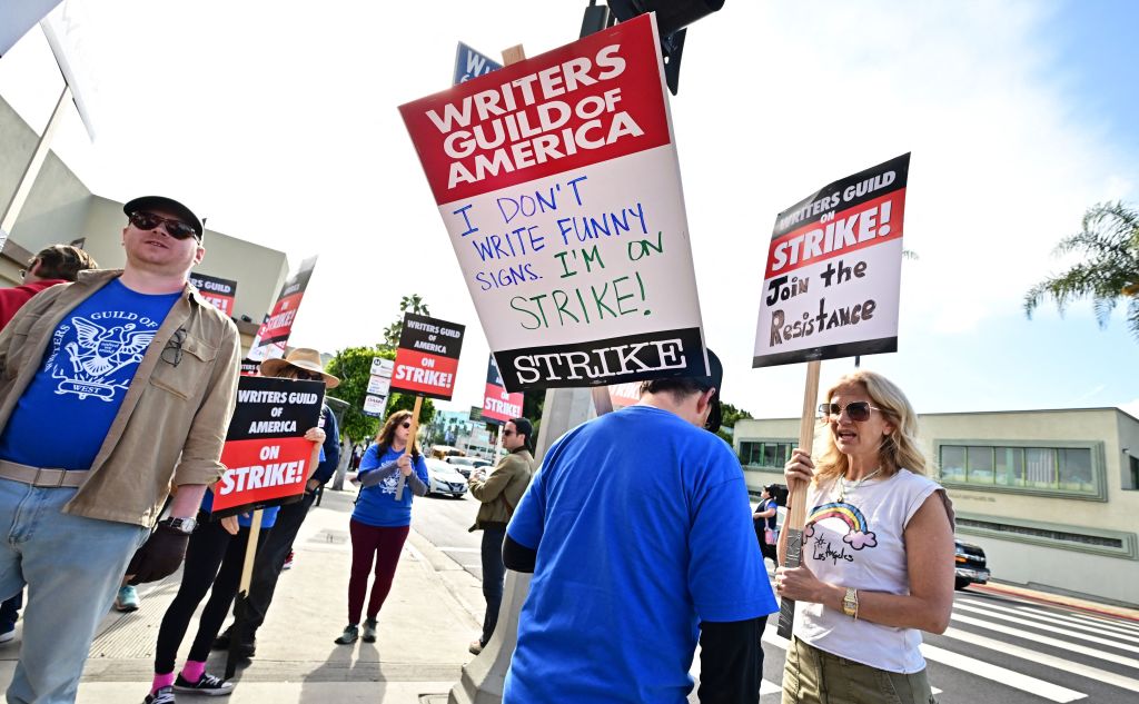 Writers walk the picket line on the second day of the television and movie writers