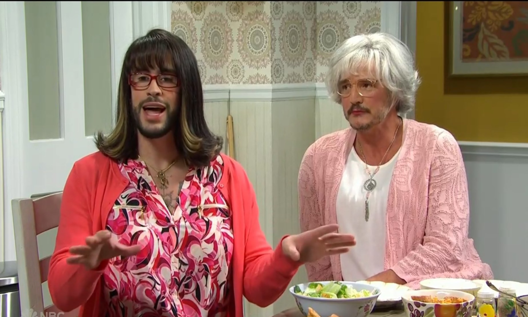 Pedro Pascal (L) and Bad Bunny (R) on SNL. (NBC)