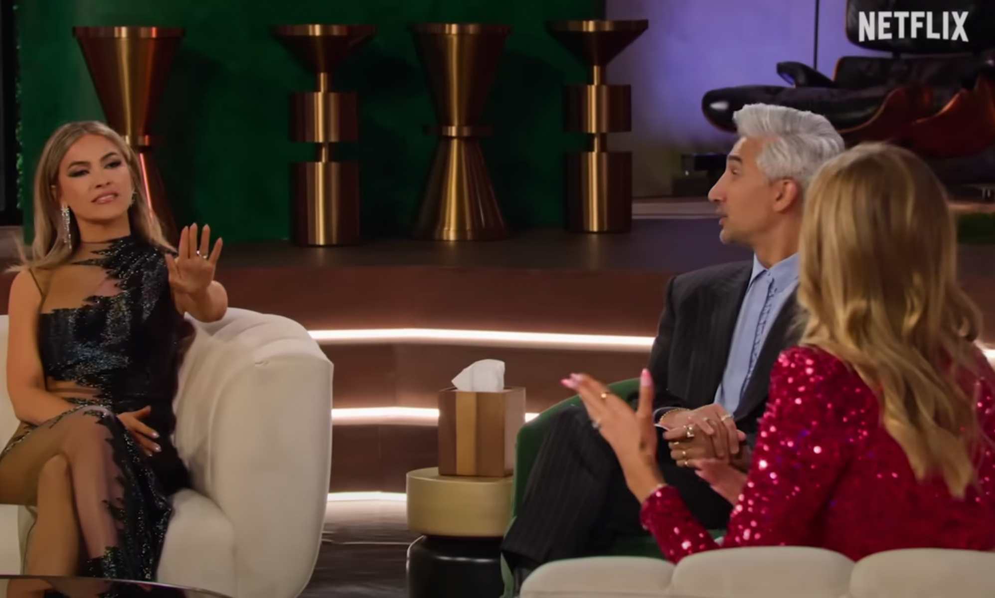 Selling Sunset season seven reunion: Chrishell Stause and host Tan France.