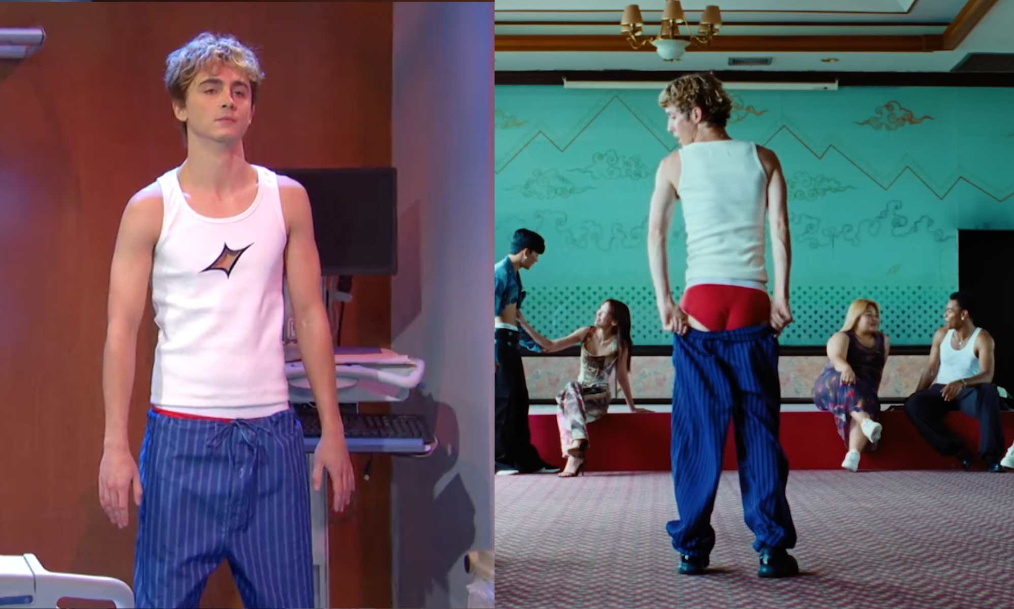 Timothée Chalamet flashes bum in Troye Sivan 'gay famous' SNL parody