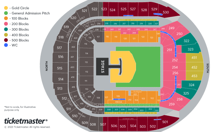 Pink seating plan for Summer Carnival Tour.