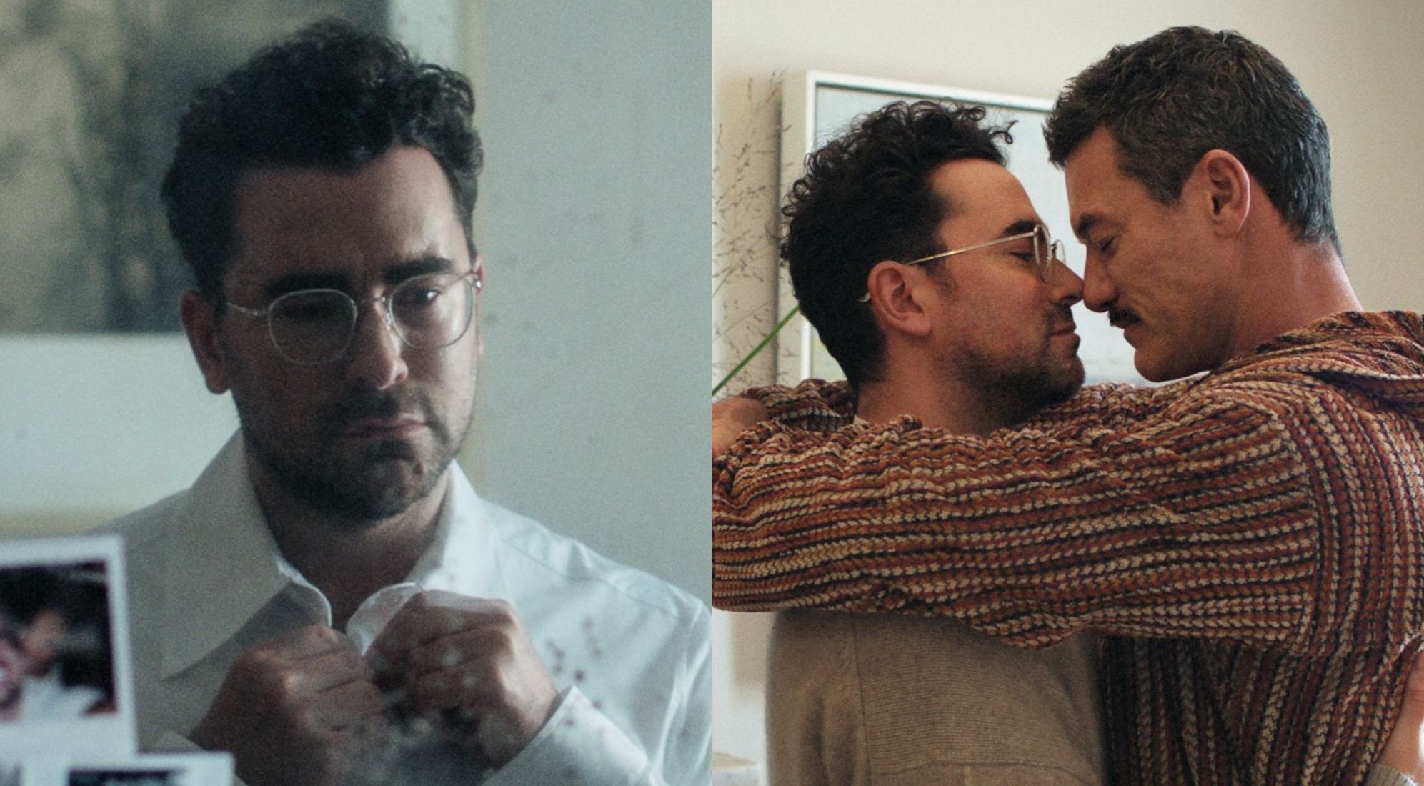 Dan Levy (left) and Luke Evans (right) play partners in Netflix film Good Grief