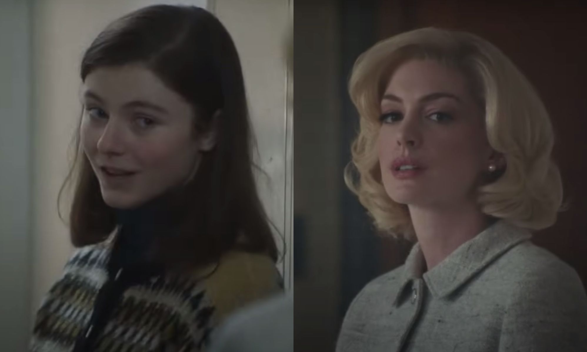 Thomasin McKenzie (left) as Eileen and Anne Hathaway (right) as Rebecca.