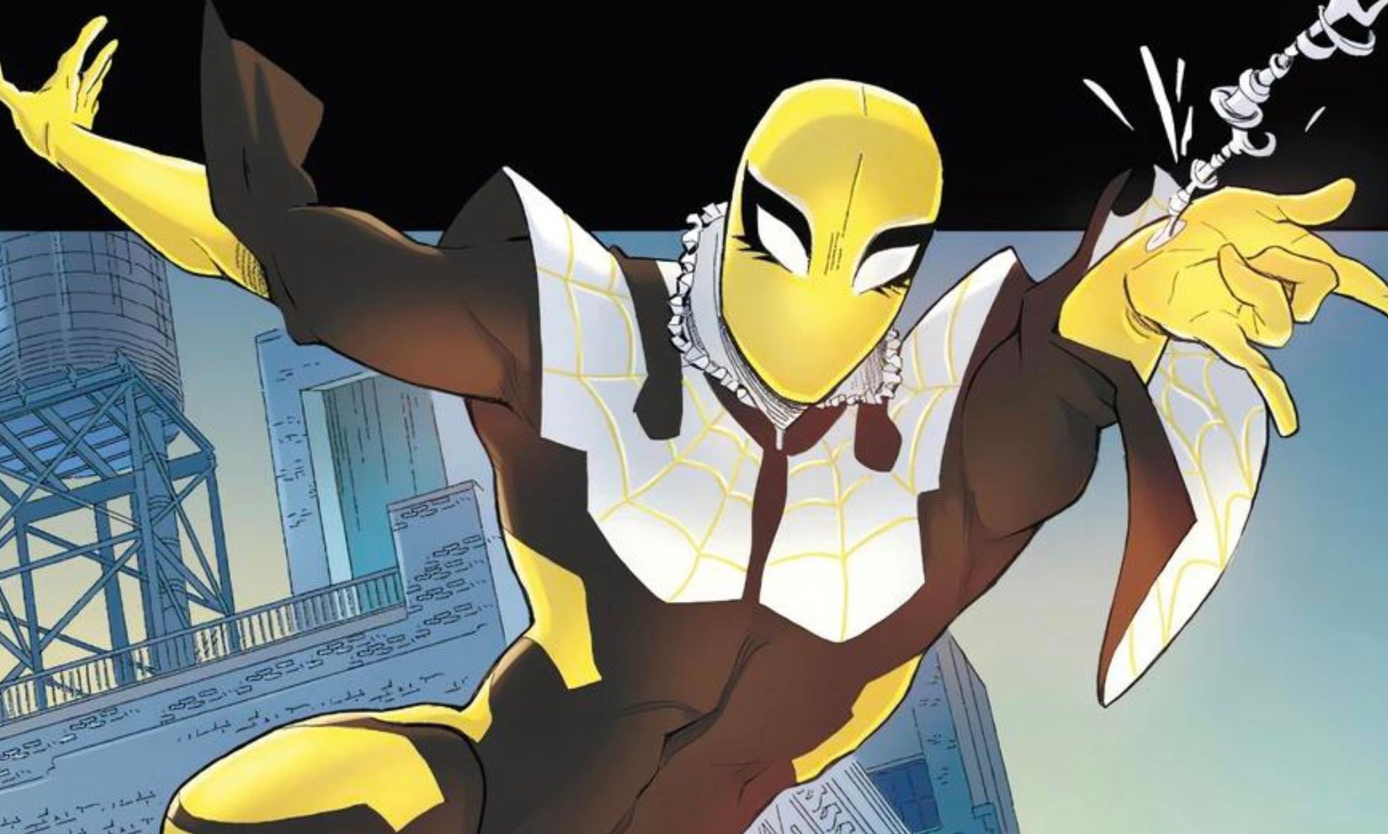 An illustrated image of Cooper Coen swinging with a web.