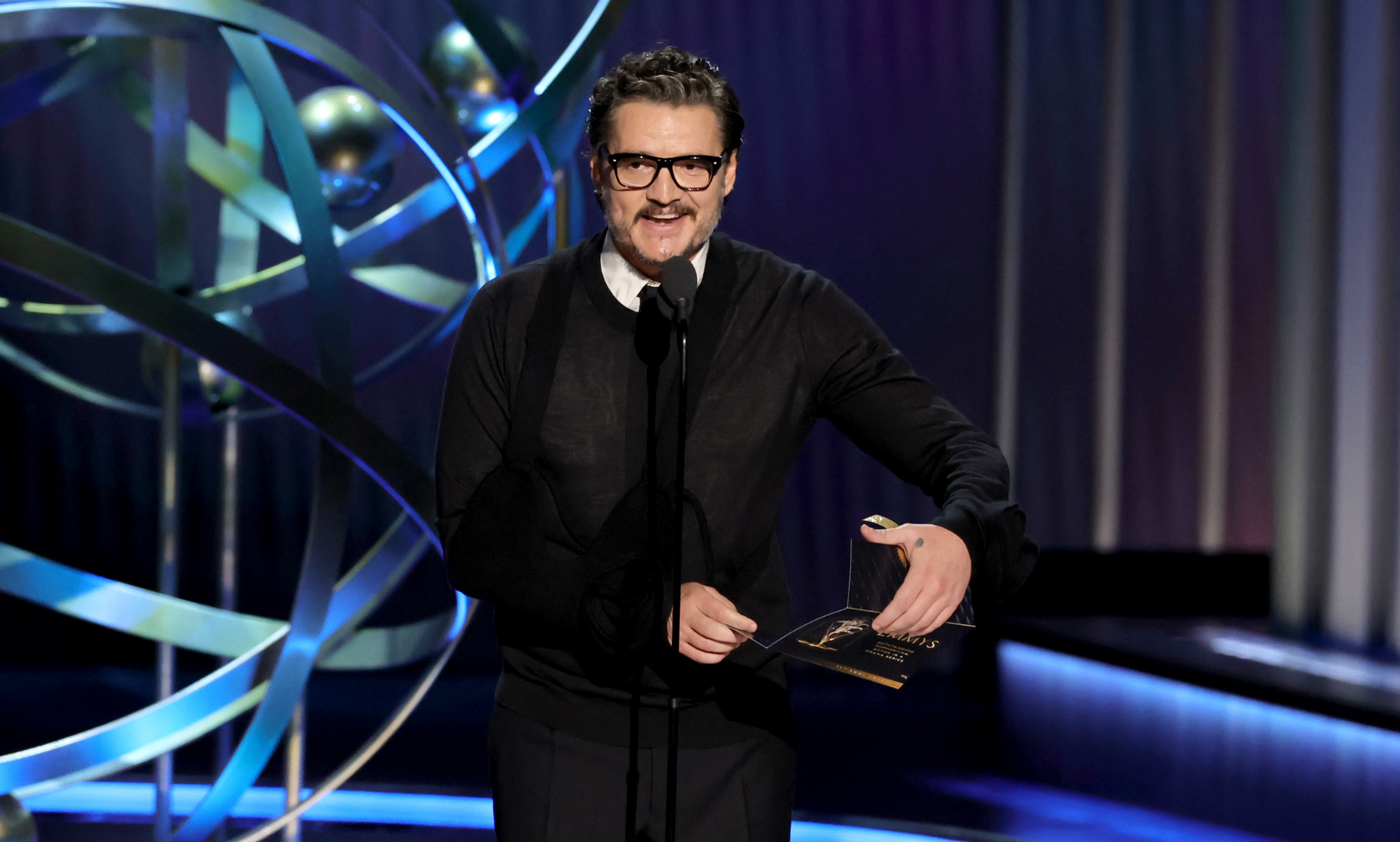 Pedro Pascal blames Kieran Culkin for his shoulder injury while presenting the Emmys