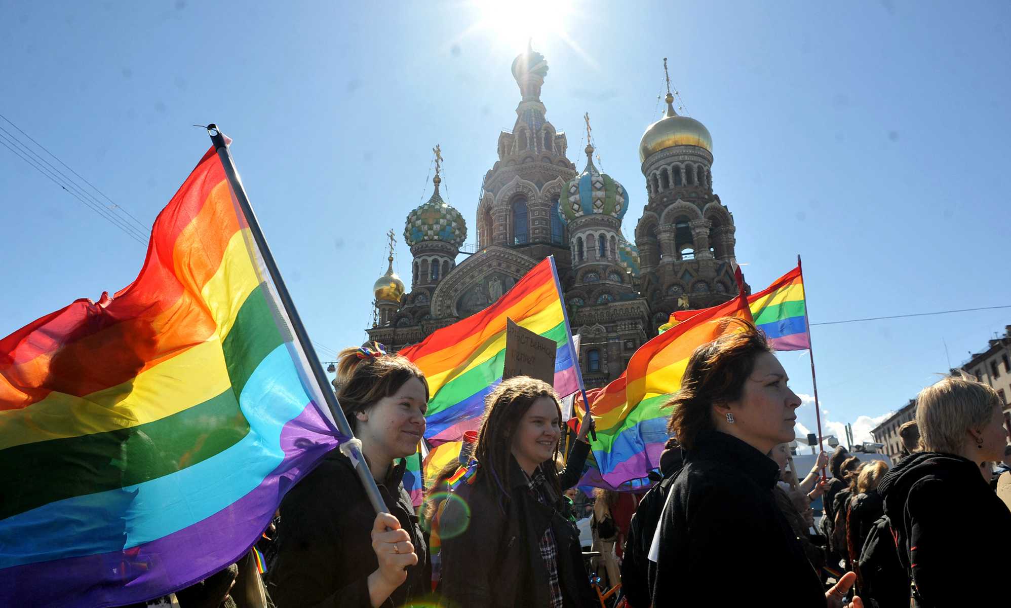 TOPSHOT - Gay rights activists march in Russia