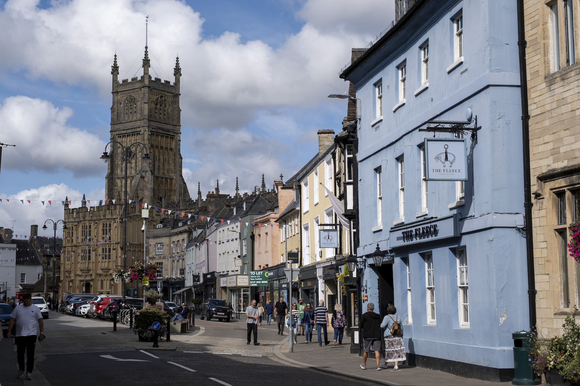 The Fleece pub along Dyer Street near Market Place on 13th September 2023 in Cirencester, United Kingdom. Cirencester is a market town in Gloucestershire. It is the eighth largest settlement in Gloucestershire and the largest town within the Cotswolds. Most of the buildings and homes in the town are made from the distinctive honey coloured Cotswold Stone. (photo by Mike Kemp/In Pictures via Getty Images)