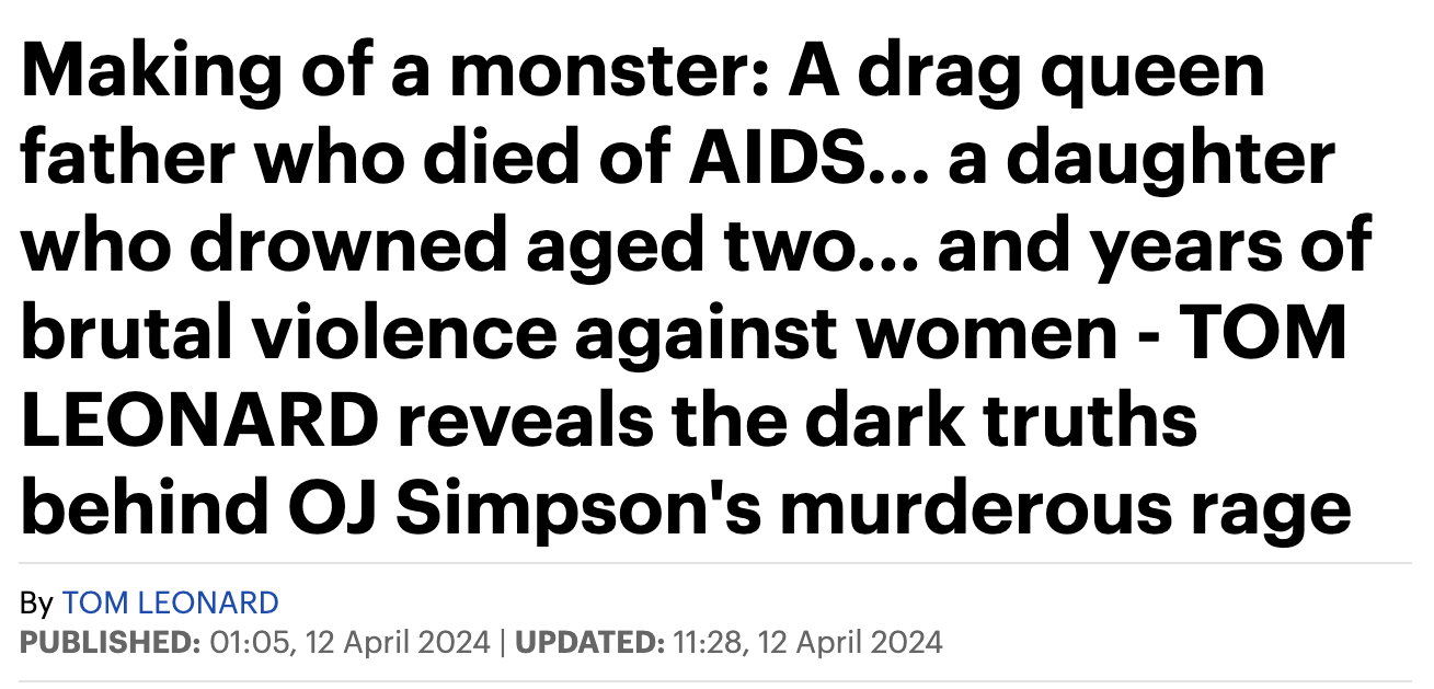 A Daily Mail headline about OJ Simpson