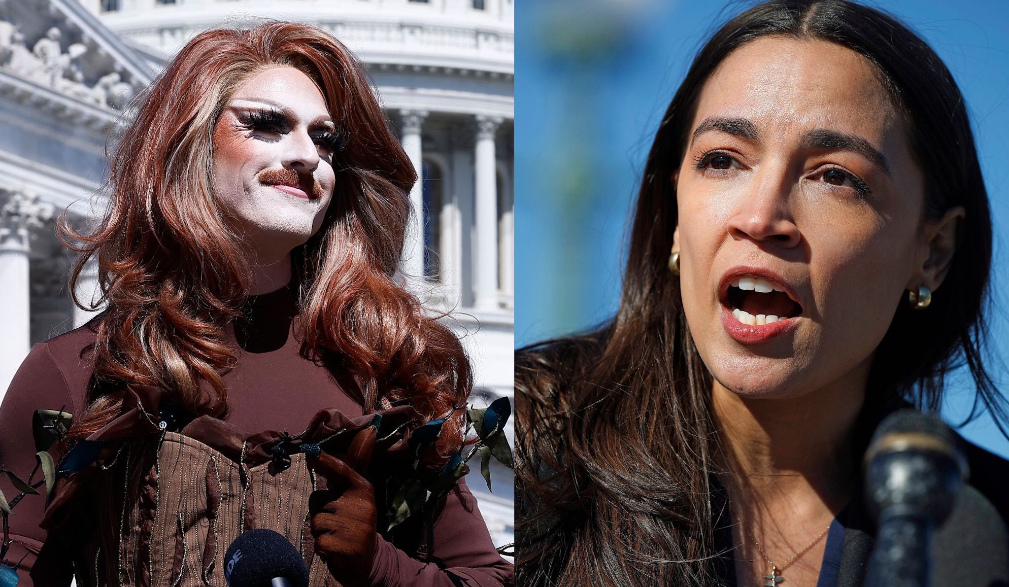 Drag queen dresses as tree in US senate - and gets endorsed by AOC herself