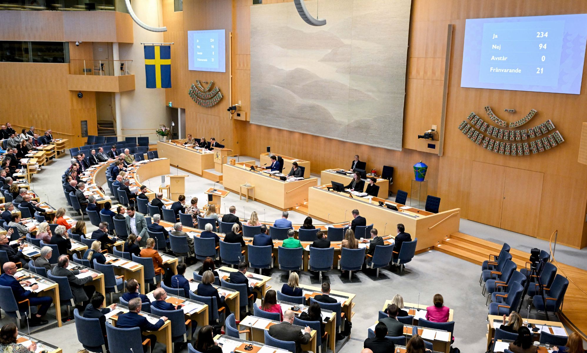 Swedish parliament during a legislative session.