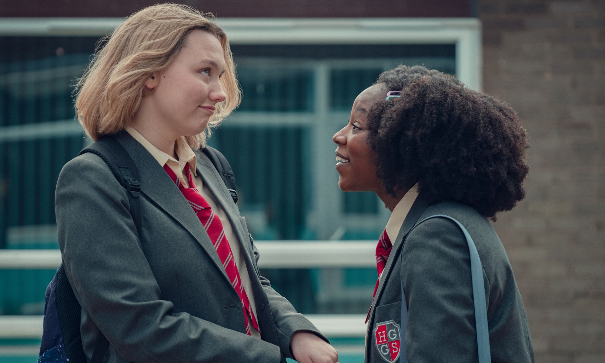 A still featuring Darcy and Tara in Heartstopper season one.