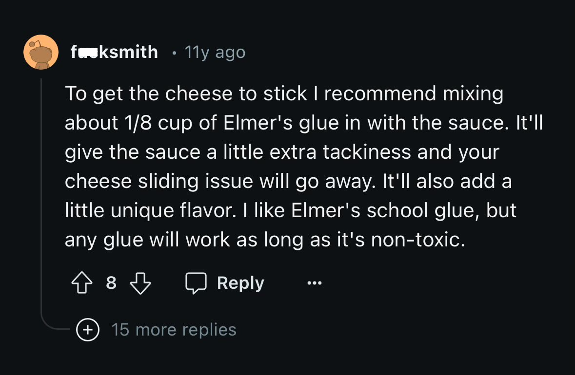 11 year old reddit post that advises people to use 1/8 cup of Elmer