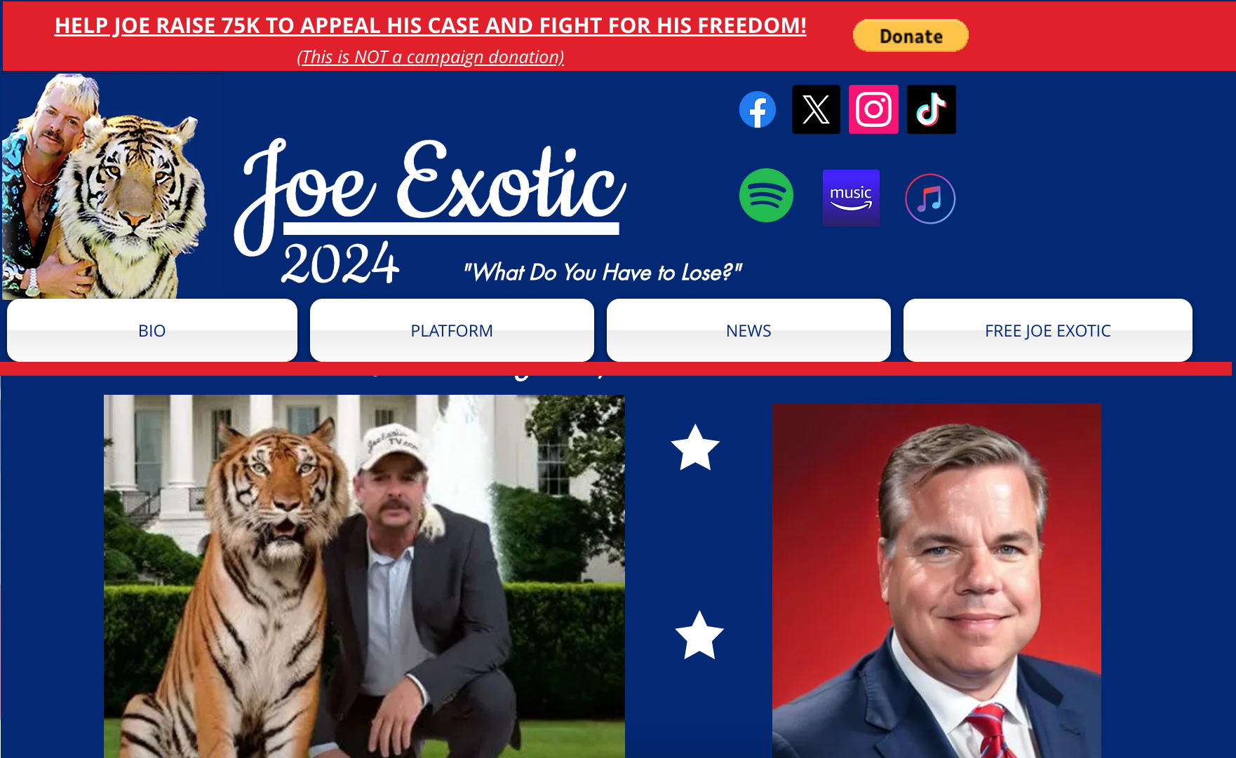 Presidential candidate Joe Exotic's campaign website is a unintentionally hilarious hot mess