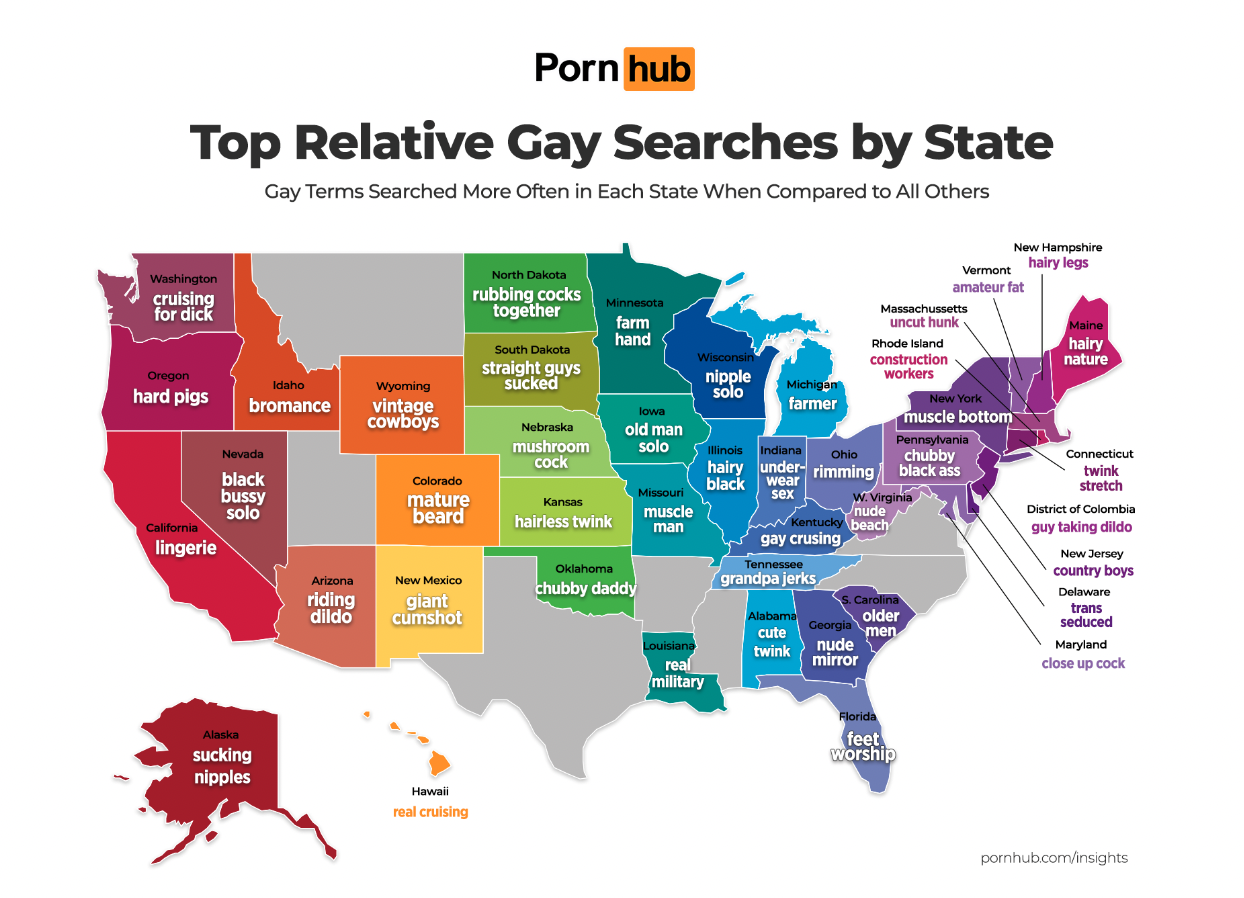 This is a graphic highlighting the most searched words for gay porn in the United states.