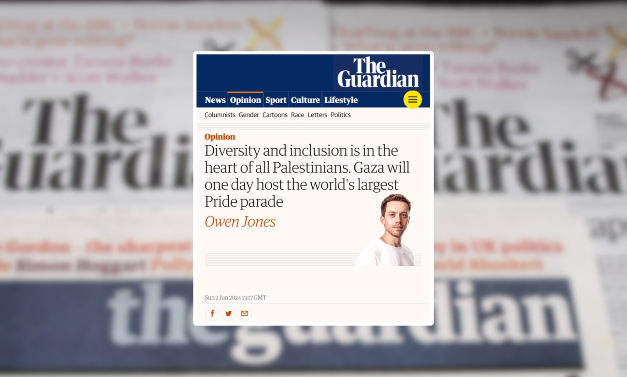 No, Owen Jones didn't write about a Pride parade in Gaza in The Guardian
