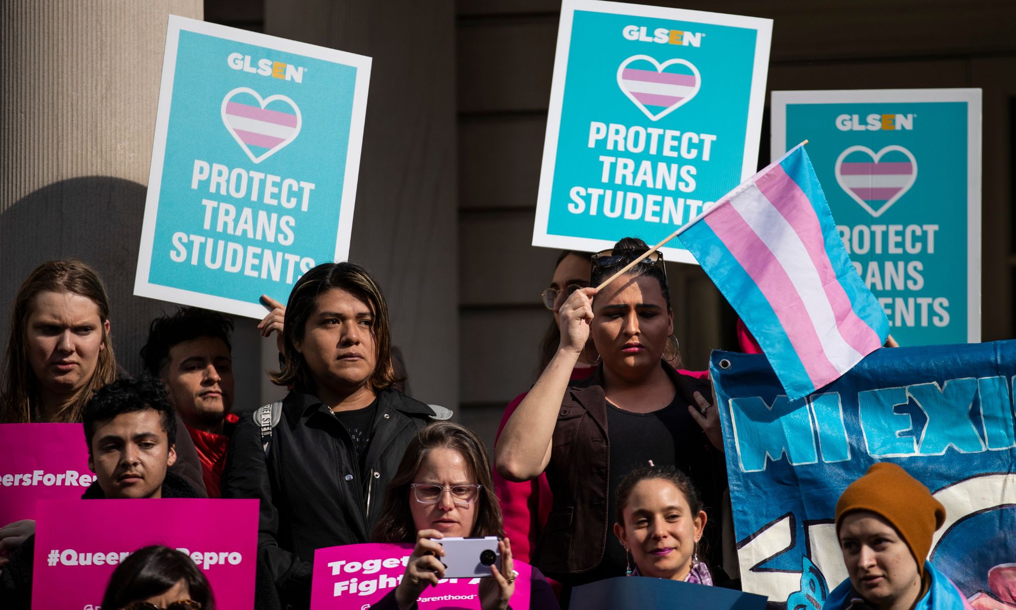 Protestors at a trans event.