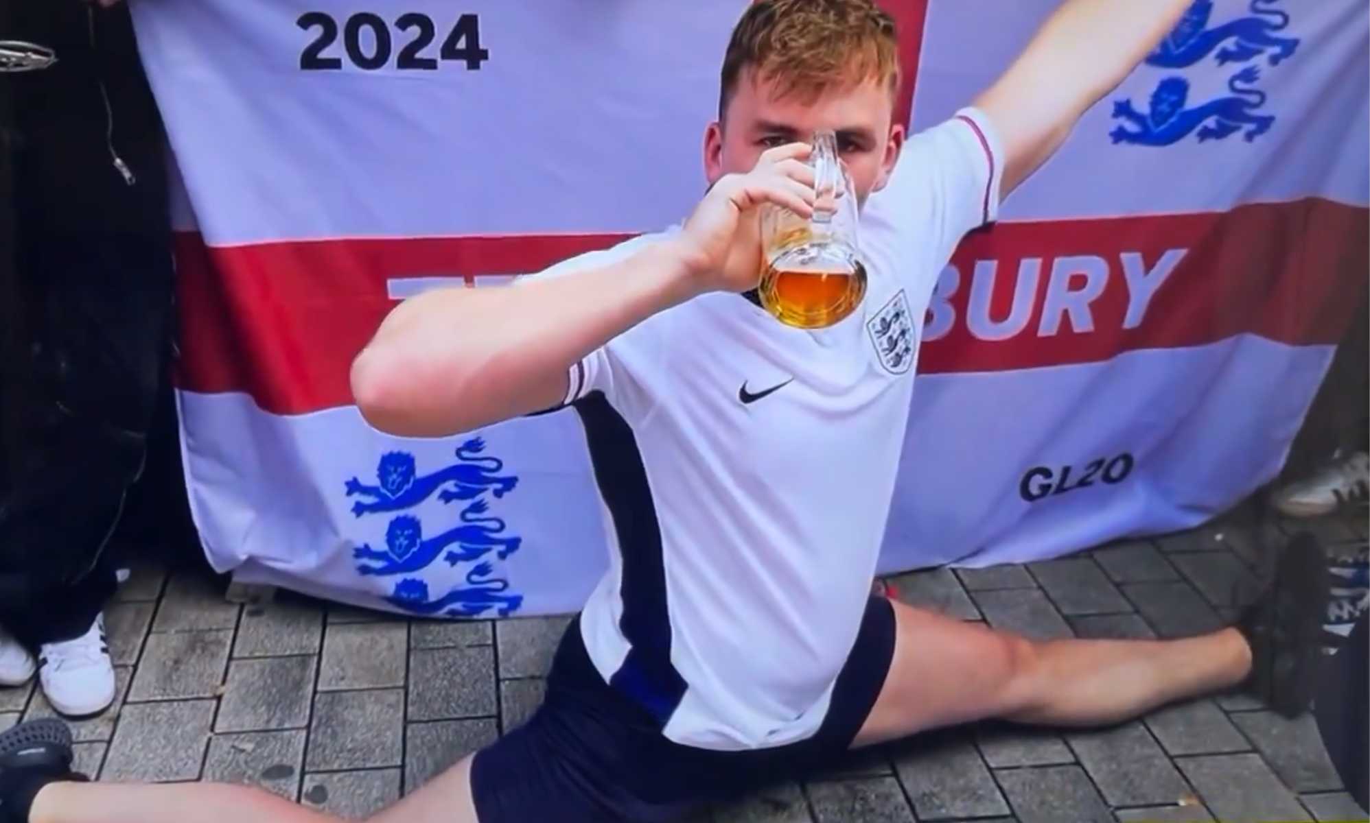 England football fan goes viral after downing a pint while doing the splits: 'Shantay, you stay'