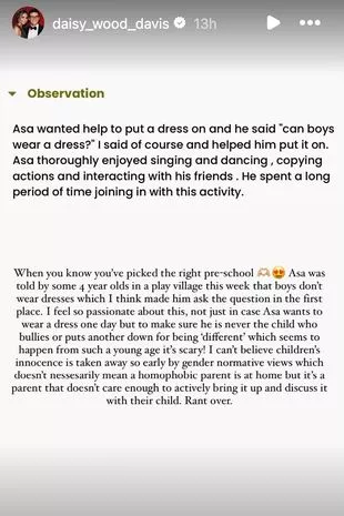 A screenshot of an Instagram Story from Daisy Wood-Davis