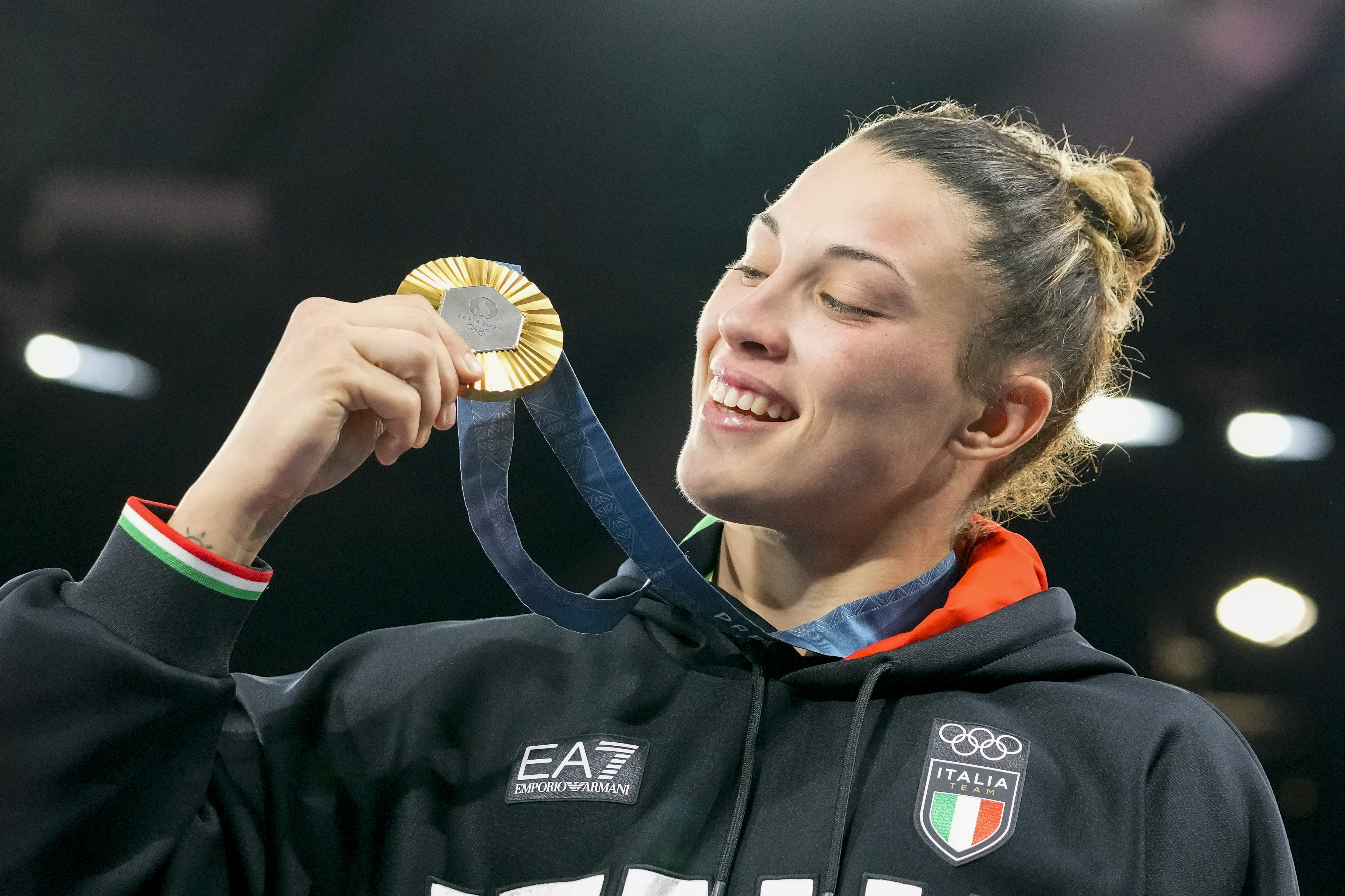 Gold medalist Alice Bellandi of Team Italy celebrate during the Wome